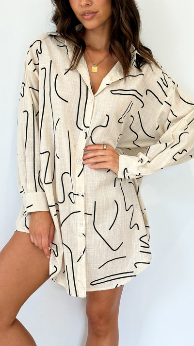 Load image into Gallery viewer, Piper Shirt Dress - Beige Swirl
