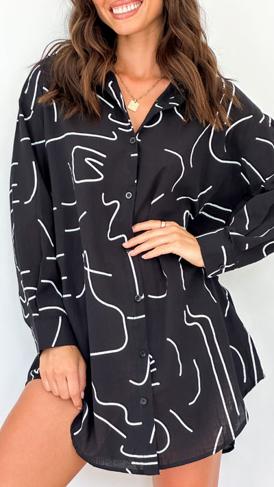 Load image into Gallery viewer, Piper Shirt Dress - Black Swirl
