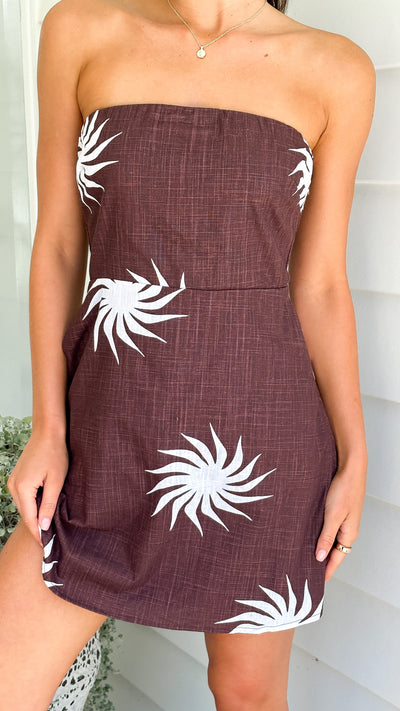 Load image into Gallery viewer, Lulu Mini Dress - Choc/Creme Sun Print
