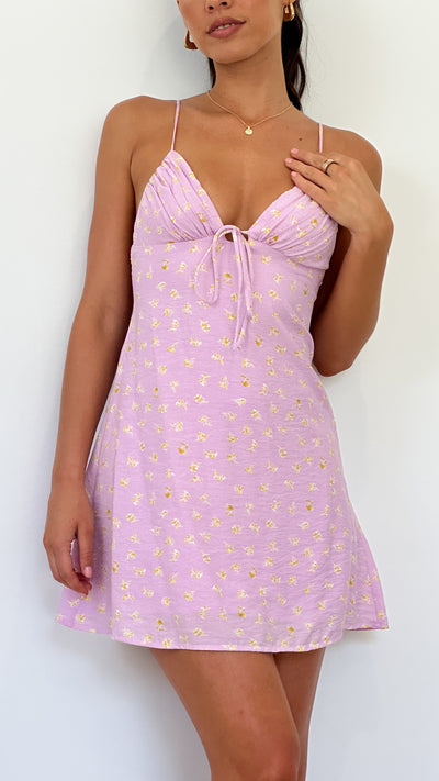 Load image into Gallery viewer, Coco Mini Dress - Pink / Yellow Floral - Billy J
