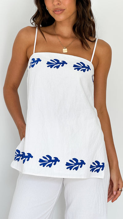 Load image into Gallery viewer, Amalia Top - White / Blue
