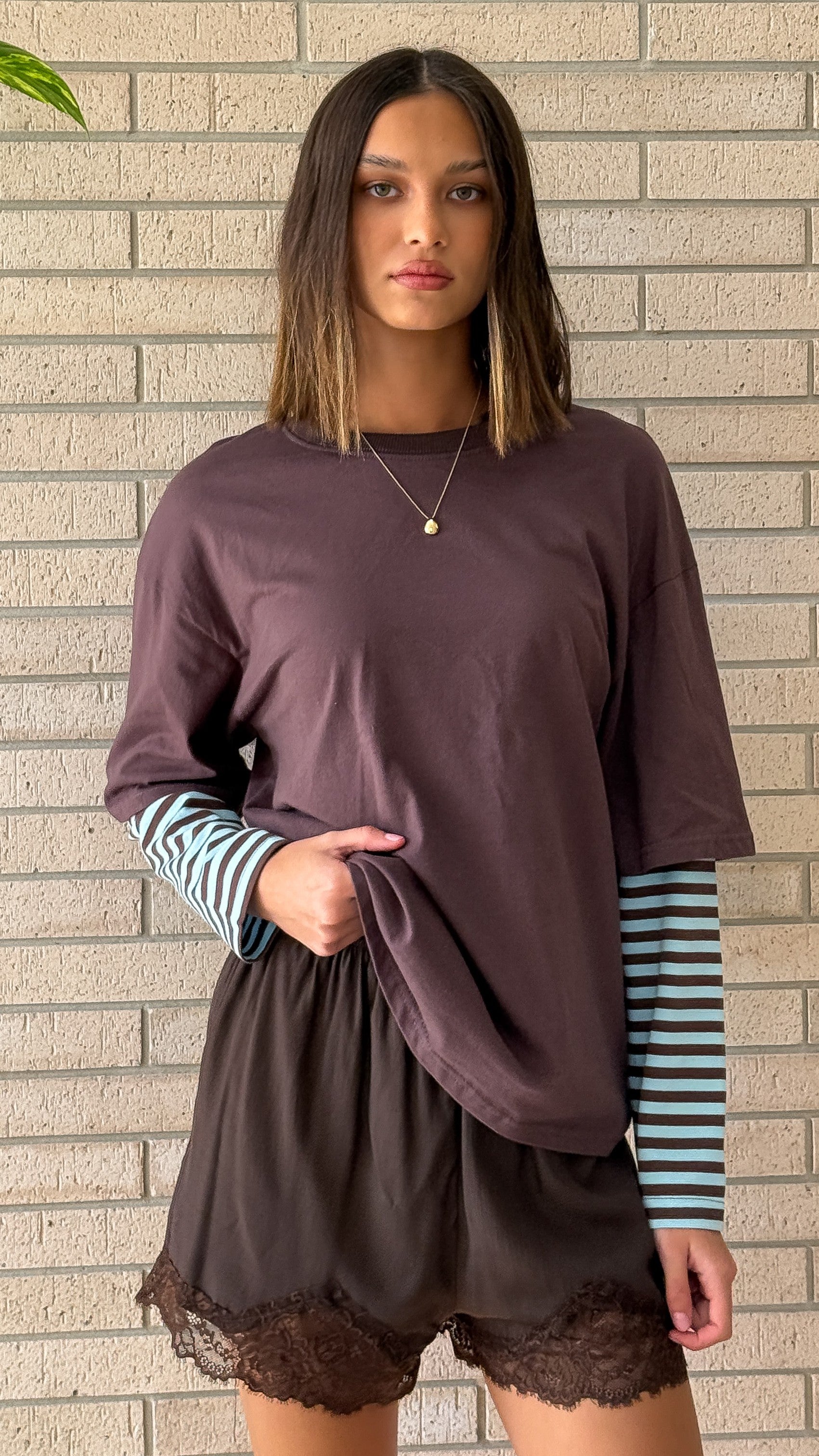 Noah Long Sleeve Top - Chocolate/Blue - Billy J
