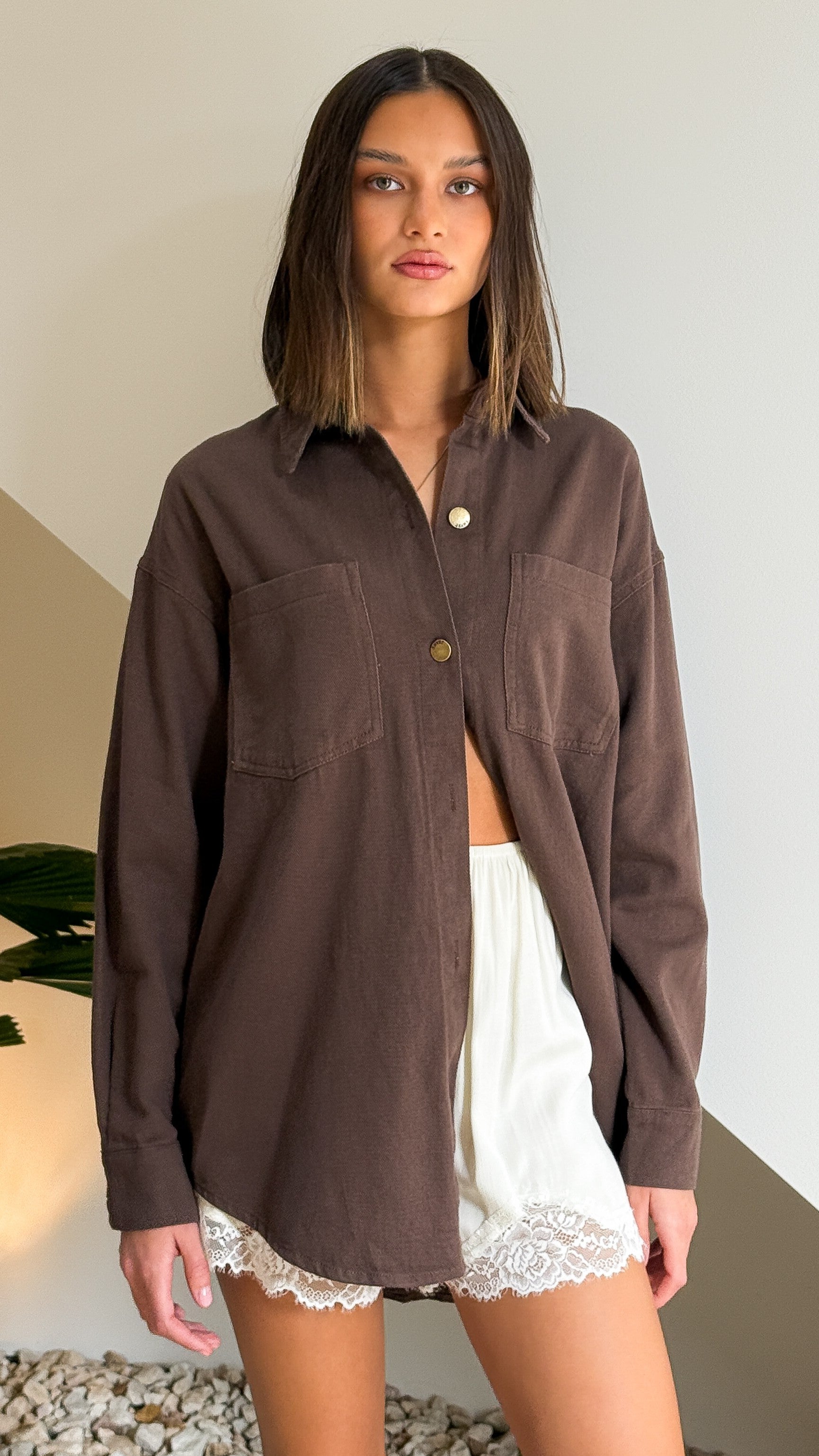 Helia Denim Shacket - Chocolate - Billy J
