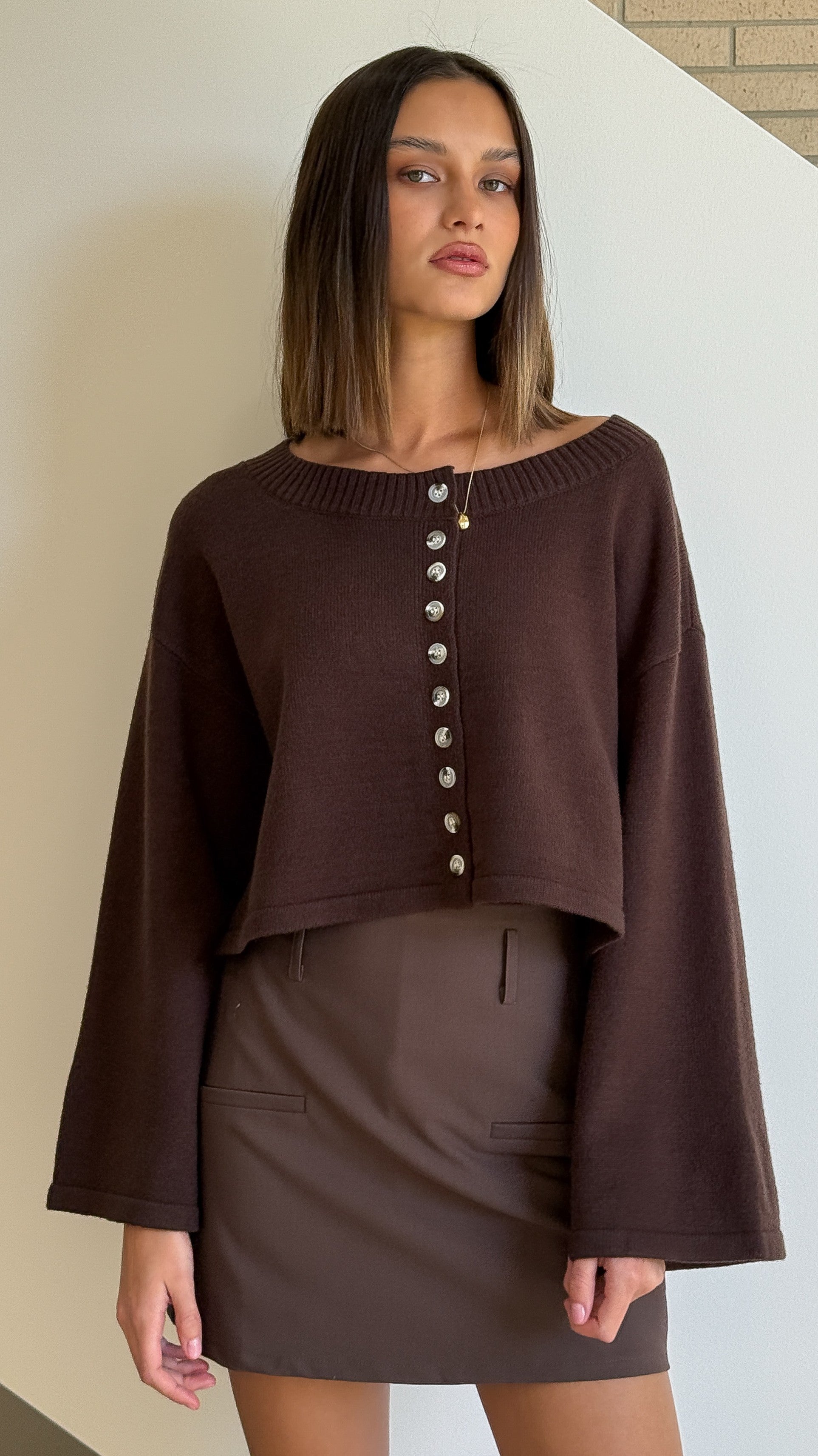 Isako Button Up Long Sleeve Top - Brown - Billy J