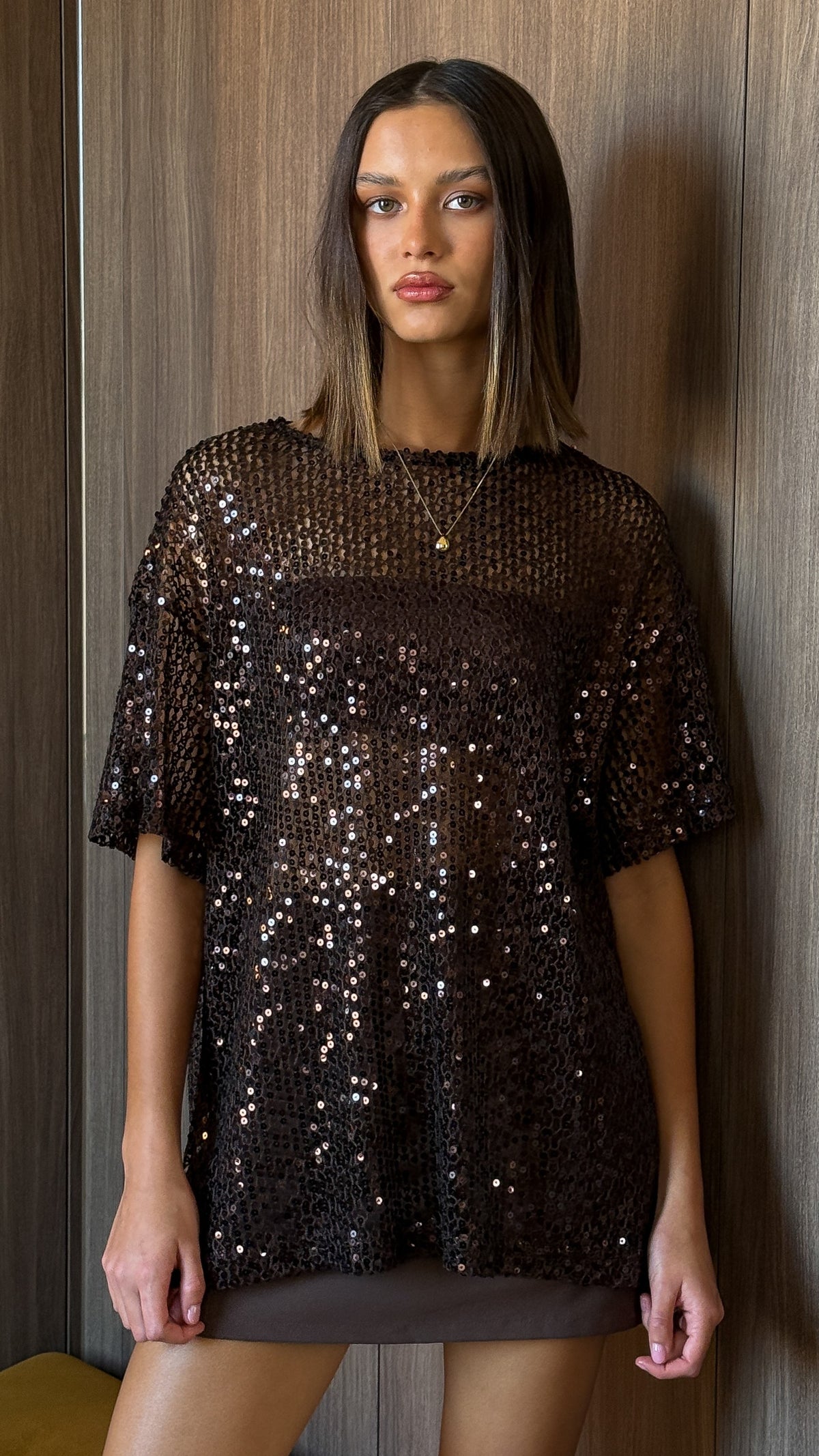 Varni Oversized Sequins Tee - Chocolate - Billy J