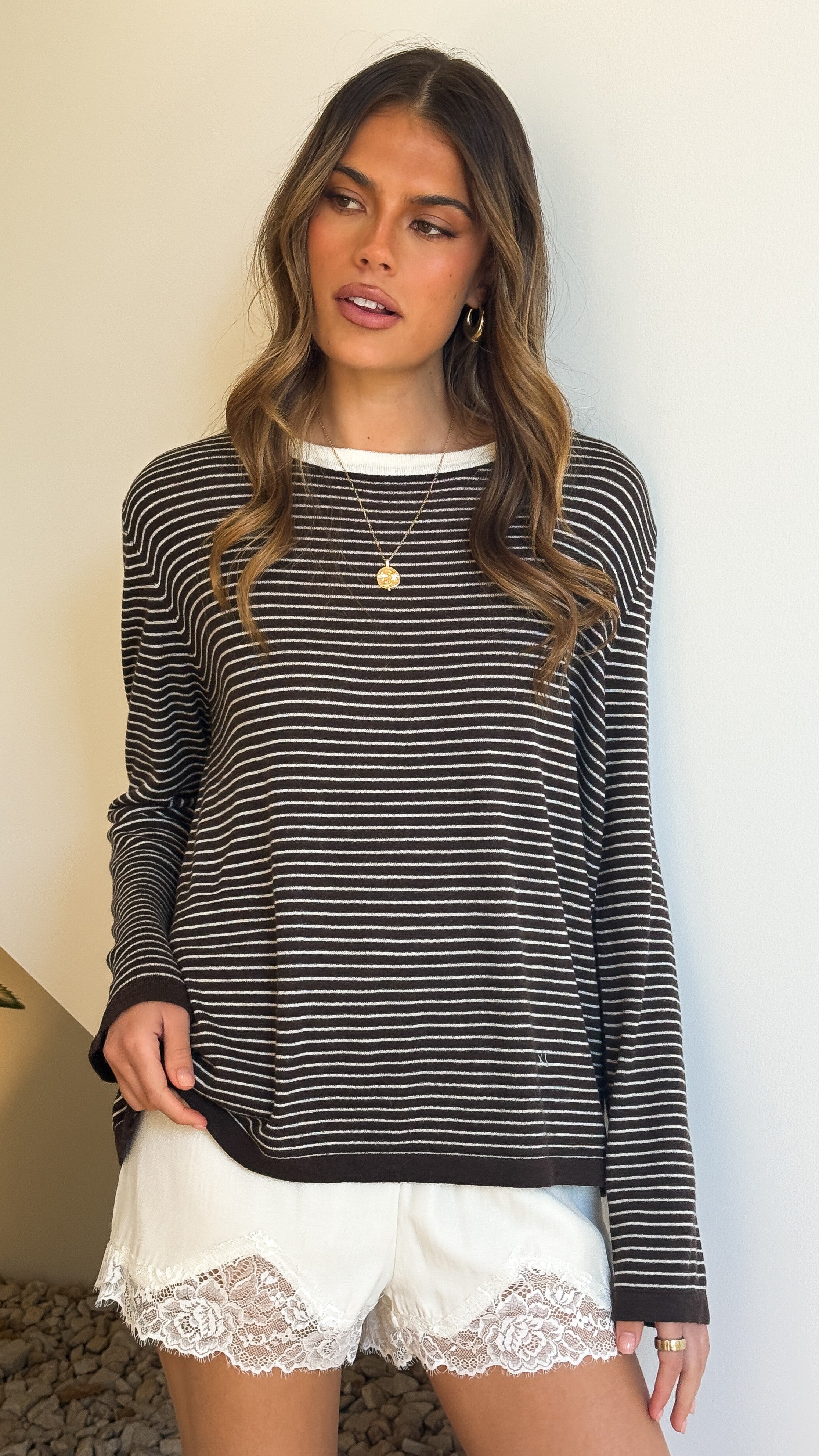 Ishana Long Sleeve Top - Brown Stripe - Billy J