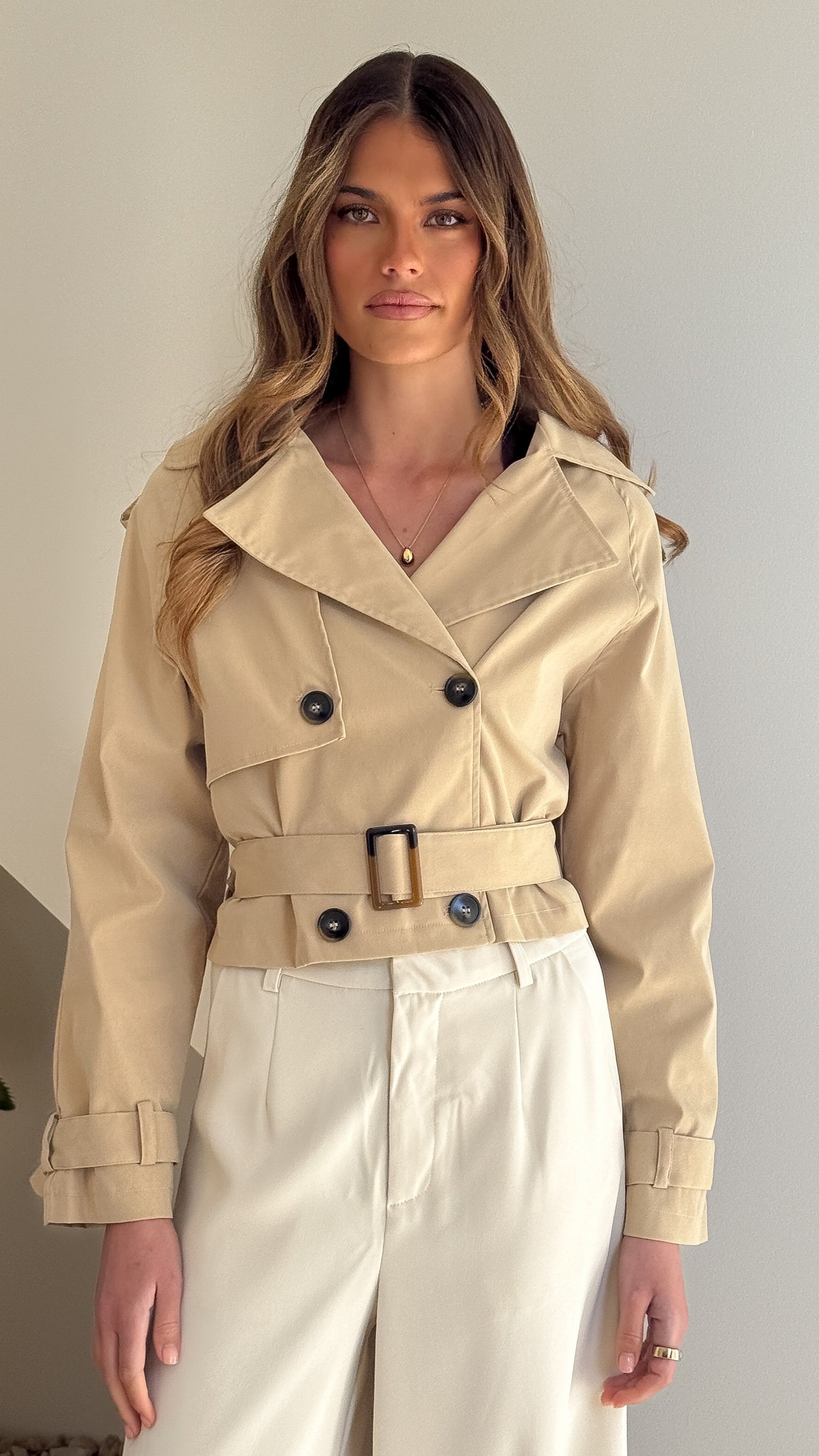 Deena Cropped Coat - Beige - Billy J