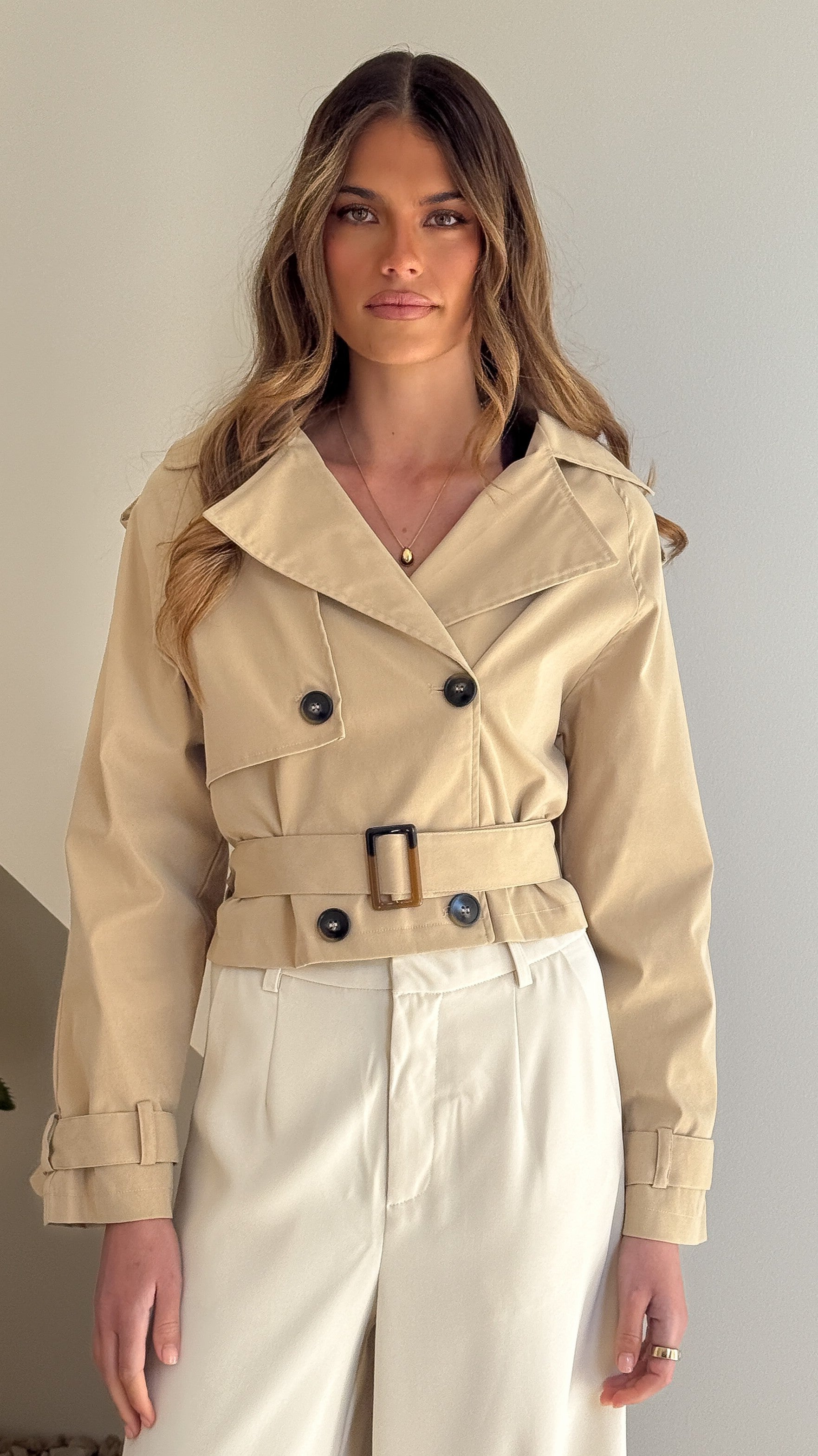 Deena Cropped Coat - Beige - Billy J