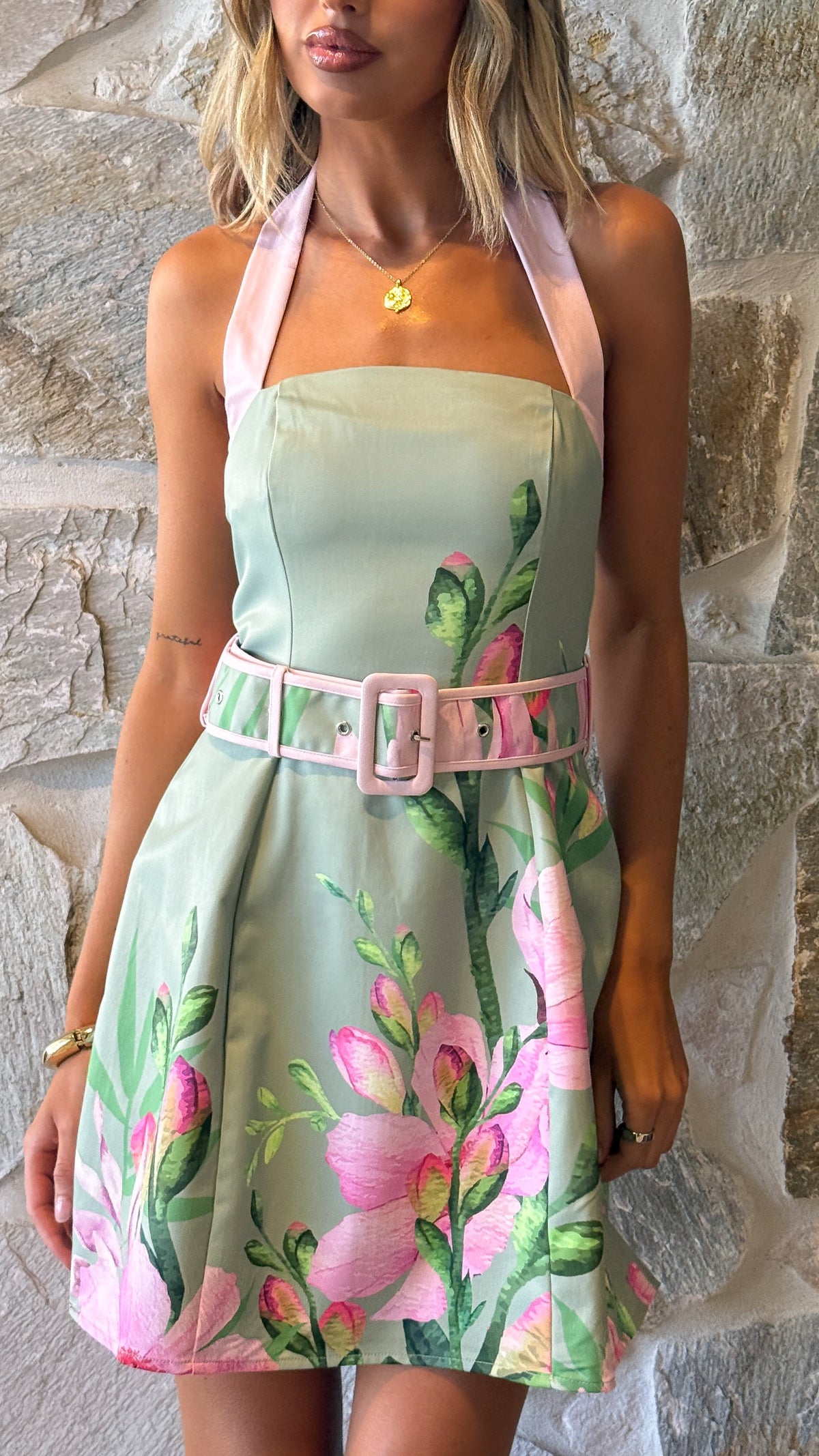 Zyla Mini Dress - Green/Pink Floral - Billy J
