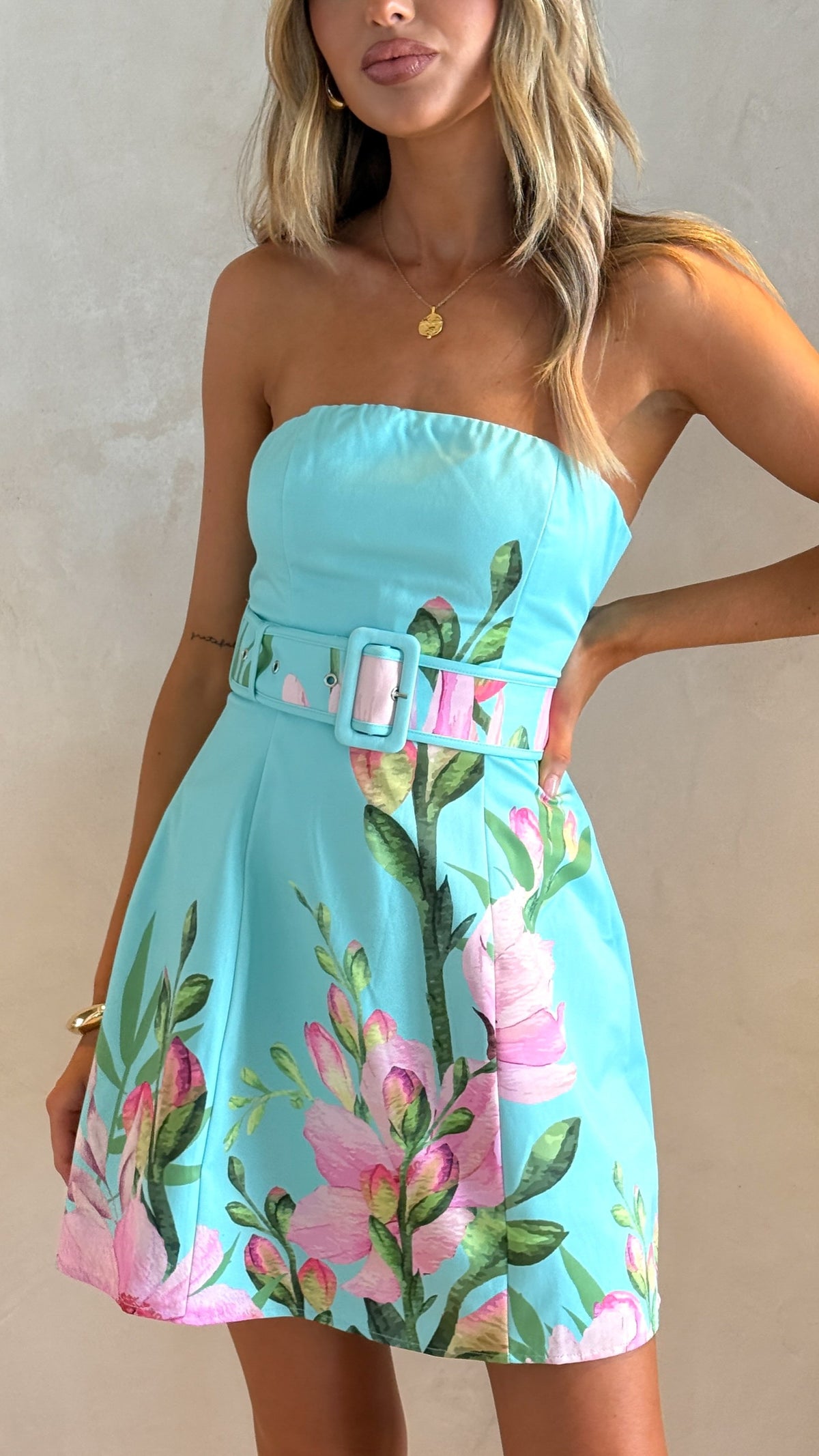 Eloisa Mini Dress - Blue/Pink Floral - Billy J