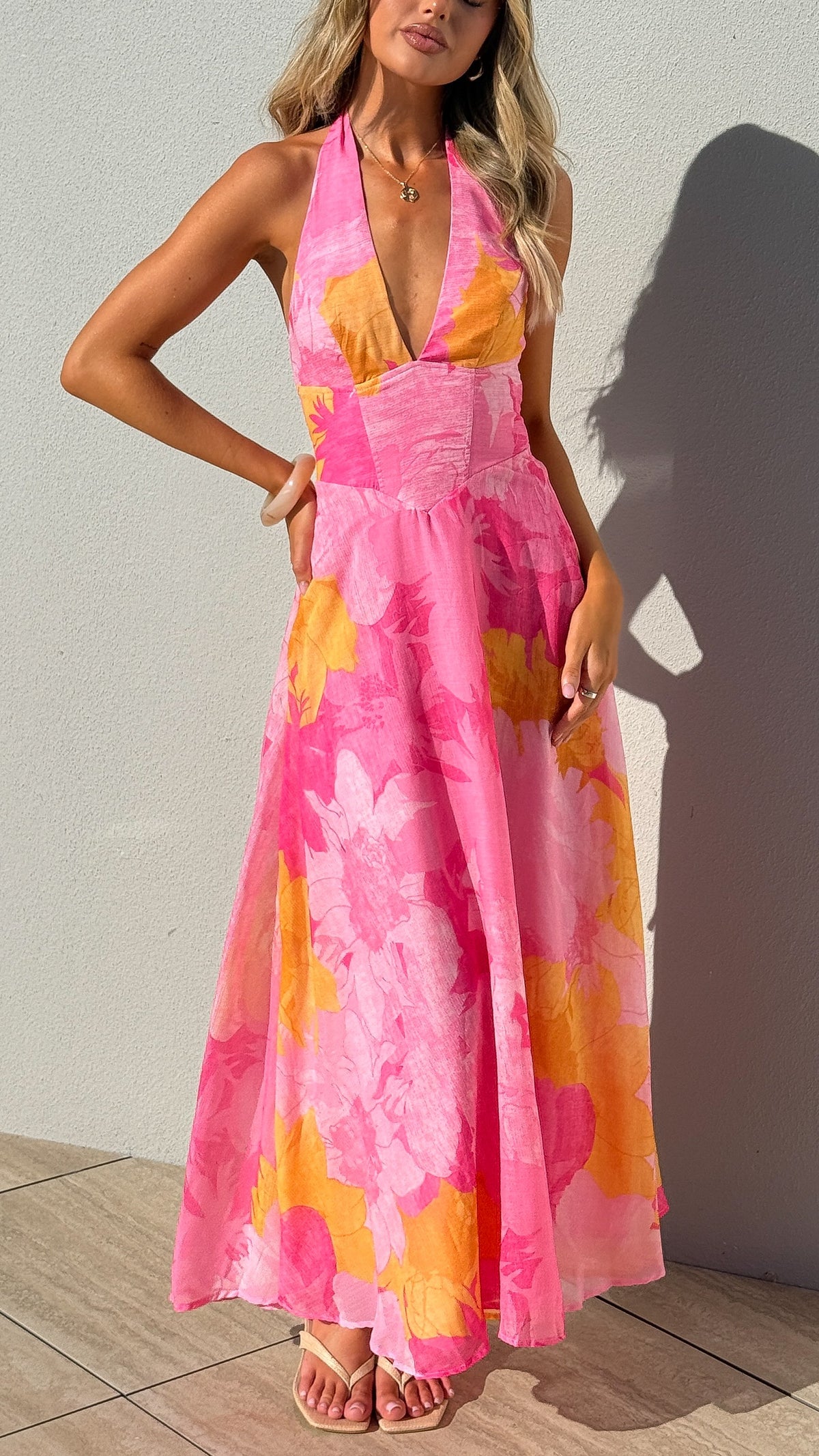 Skye Maxi Dress - Pink/Orange Floral - Billy J