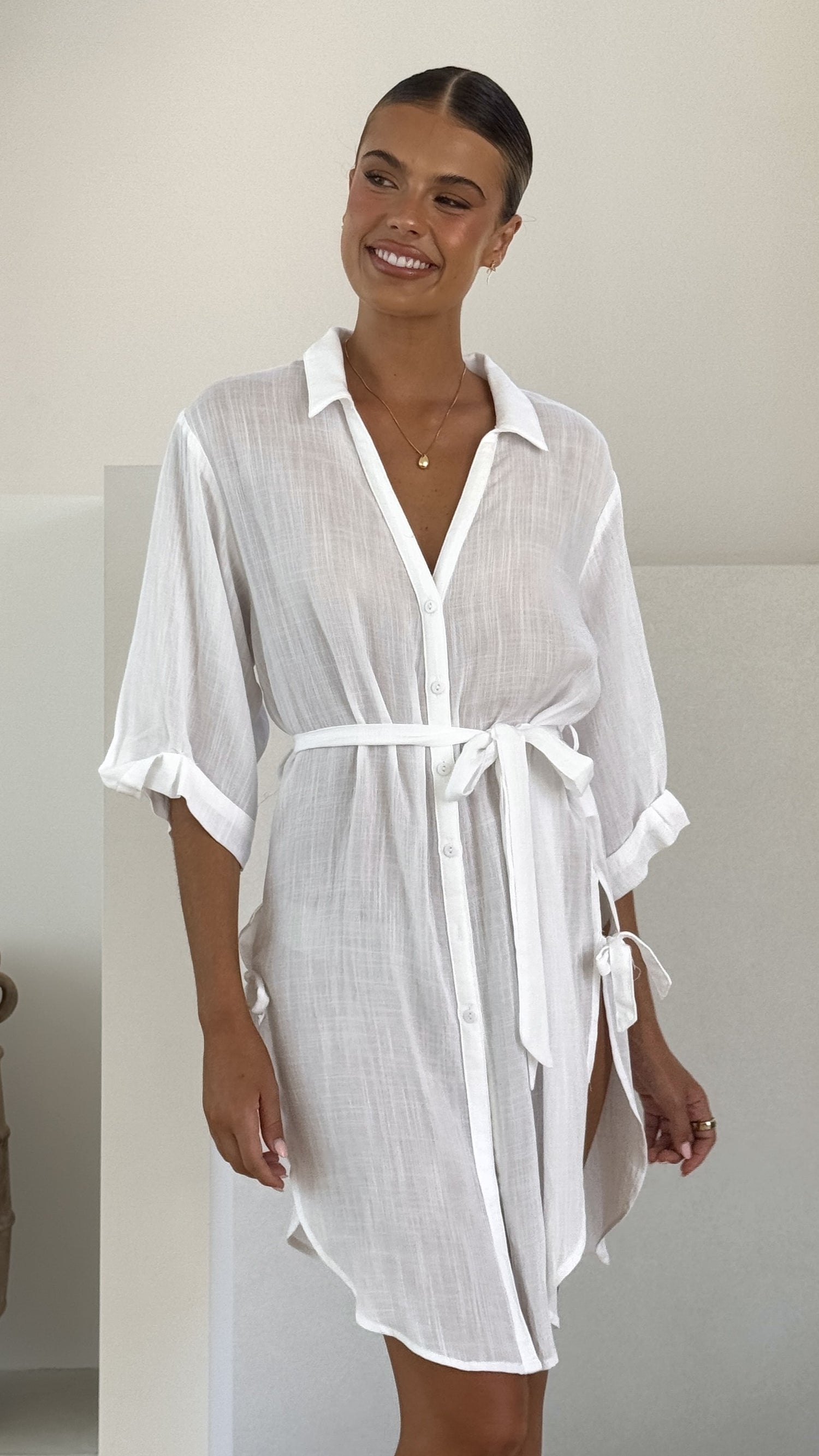 Vesper Button Down Beach Cover Up - White - Billy J