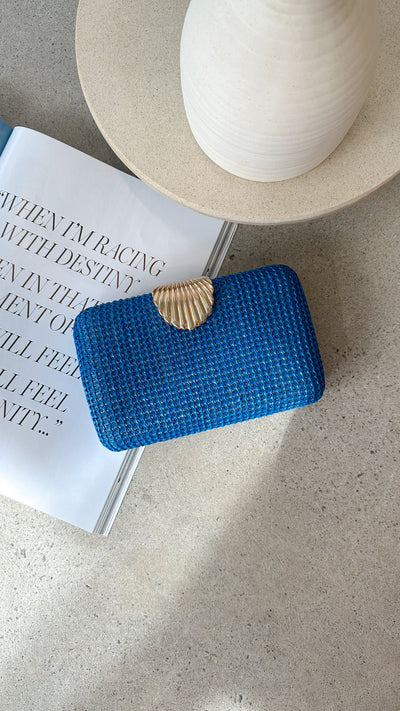 Load image into Gallery viewer, Livy Shell Clasp Woven Structured Clutch - Blue
