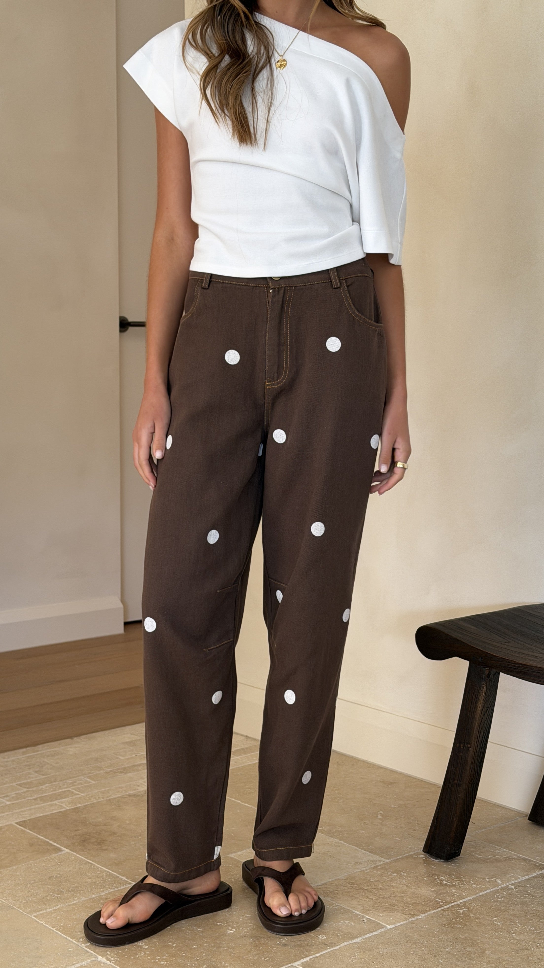 Cleora Barrel Jeans - Chocolate Polka - Billy J