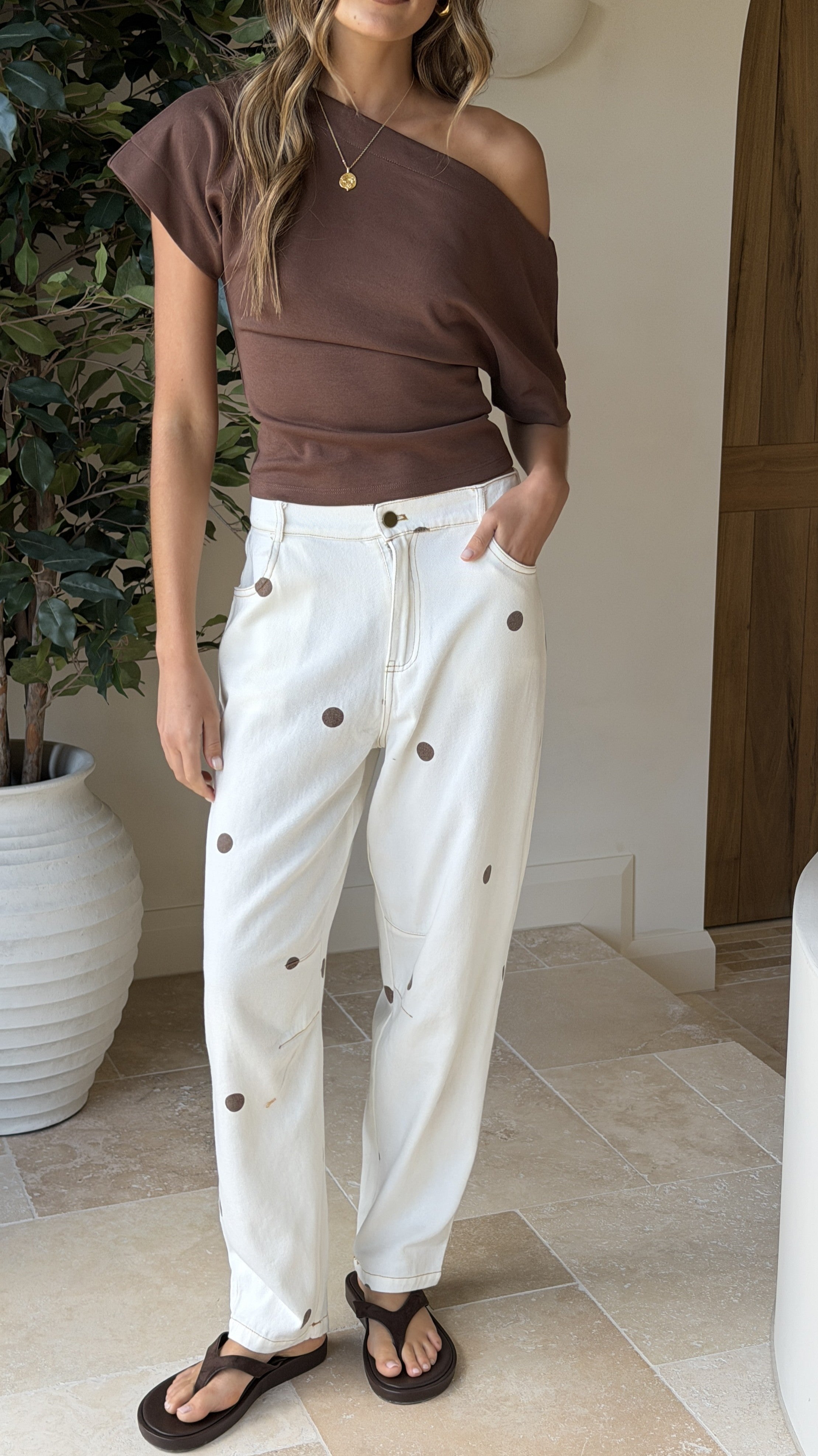 Cleora Barrel Jeans - Cream Polka - Billy J