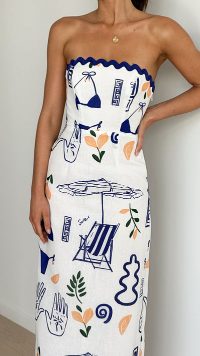 Load image into Gallery viewer, Rafa Maxi Dress - White / Blue Print - Billy J
