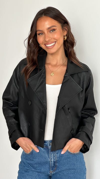Load image into Gallery viewer, Quintana Cropped Trench Jacket - Black - Billy J
