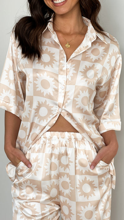 Load image into Gallery viewer, Macario Button Up Shirt and Pants Set - Beige / White Sun - Billy J
