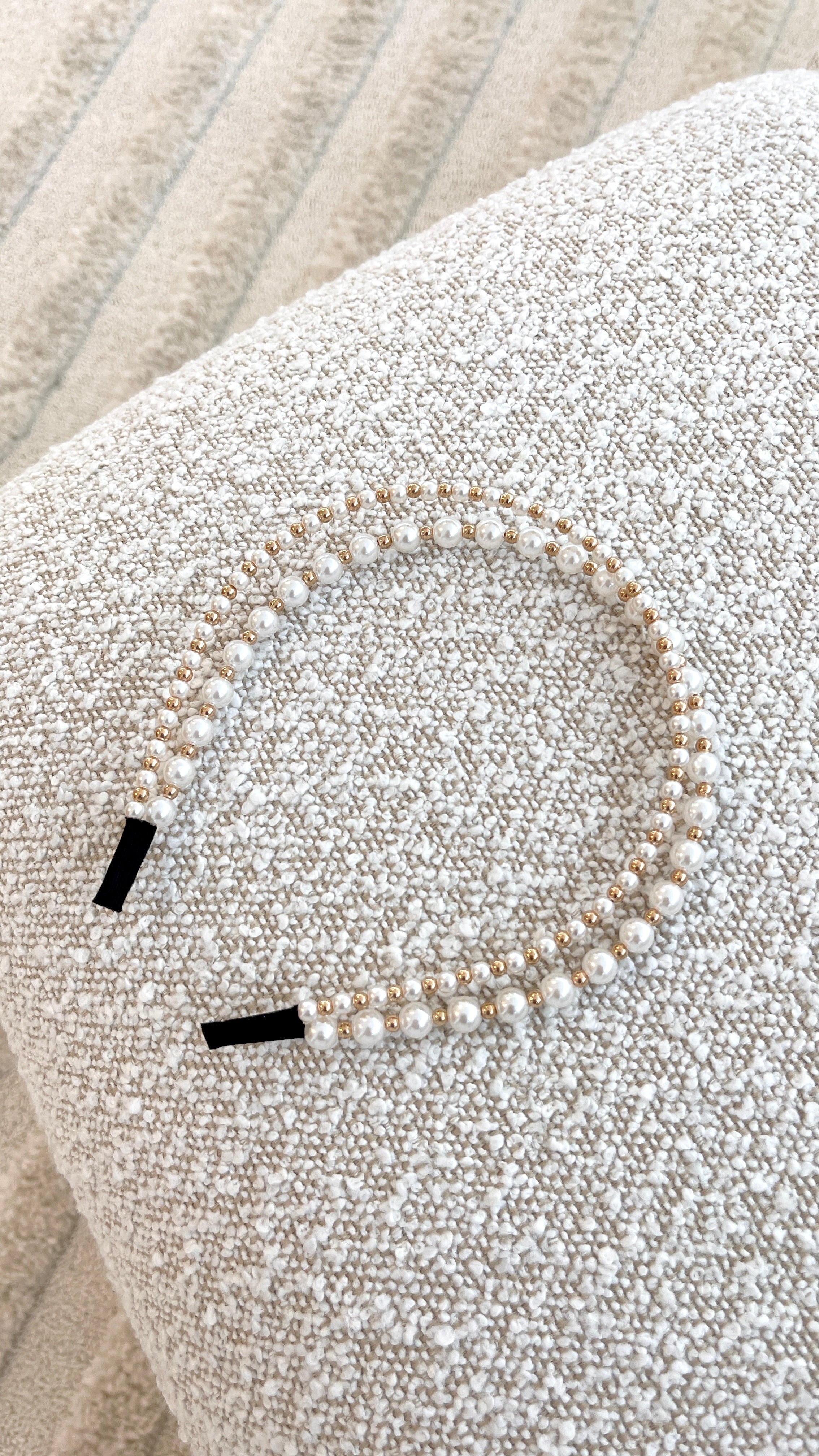 Alice Pearl Metal Ball Headband - Cream/Gold - Billy J