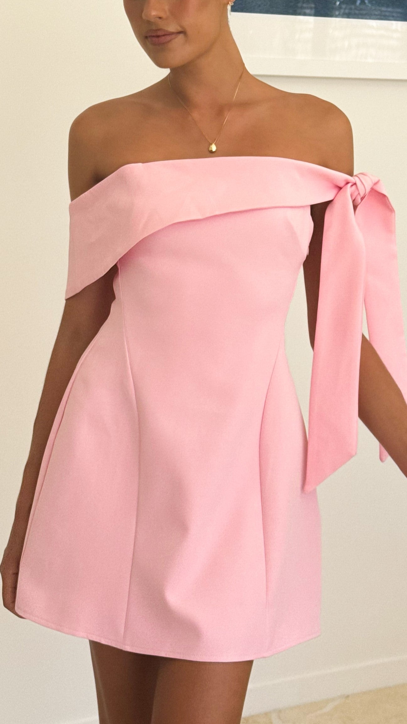 Halen Off Shoulder Mini Dress - Pink - Billy J