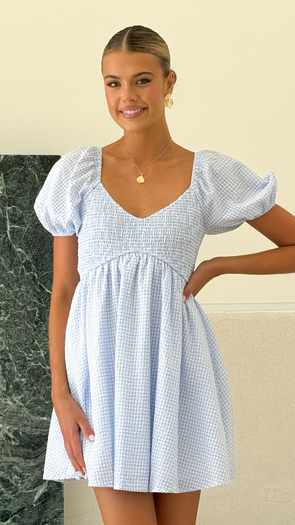 Sahirah Mini Dress - Blue / White Gingham - Billy J