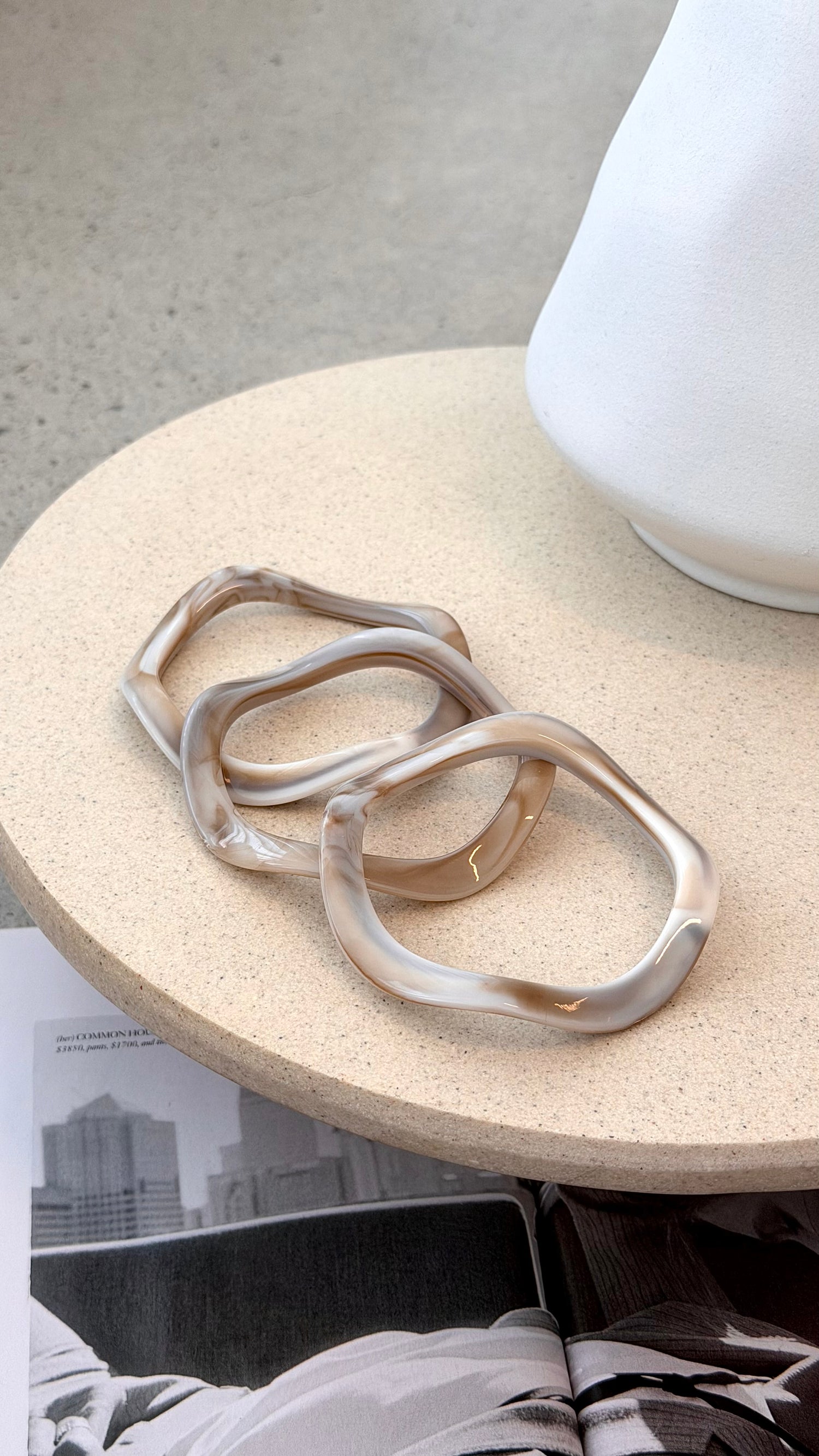Farah Wave Bangle 3 Pack - Cream Marble - Billy J