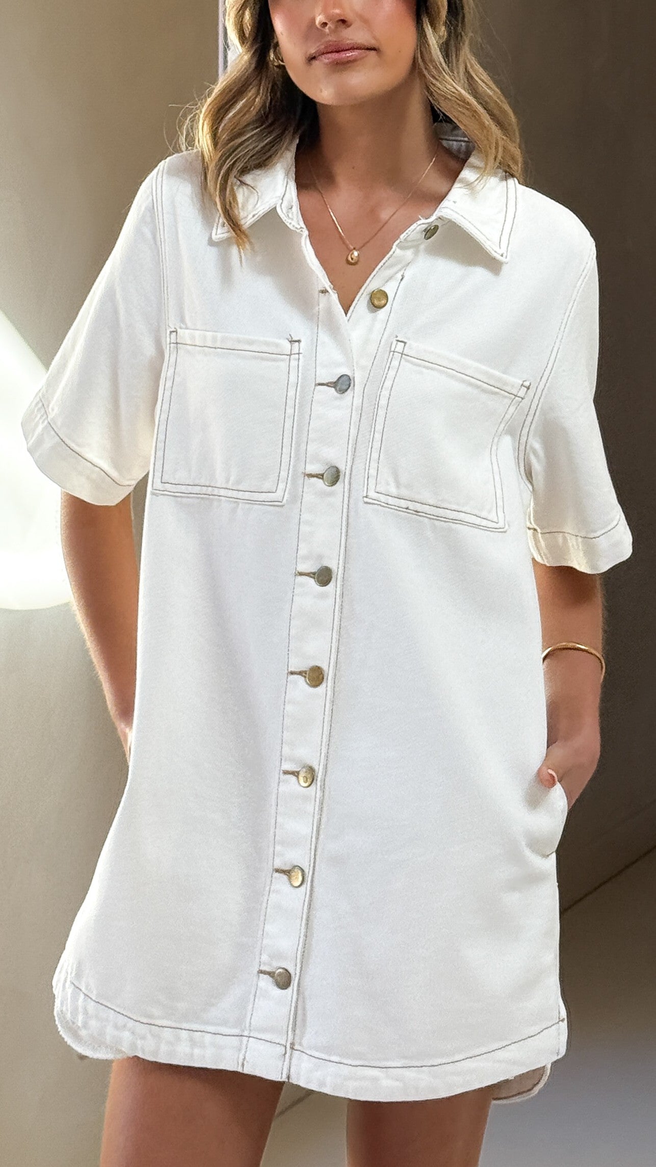Rayna Denim Mini Dress - White - Billy J