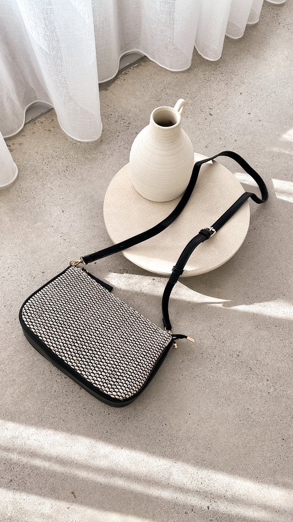 Fifi Woven Slim Shoulder Bag - Black/Cream - Billy J