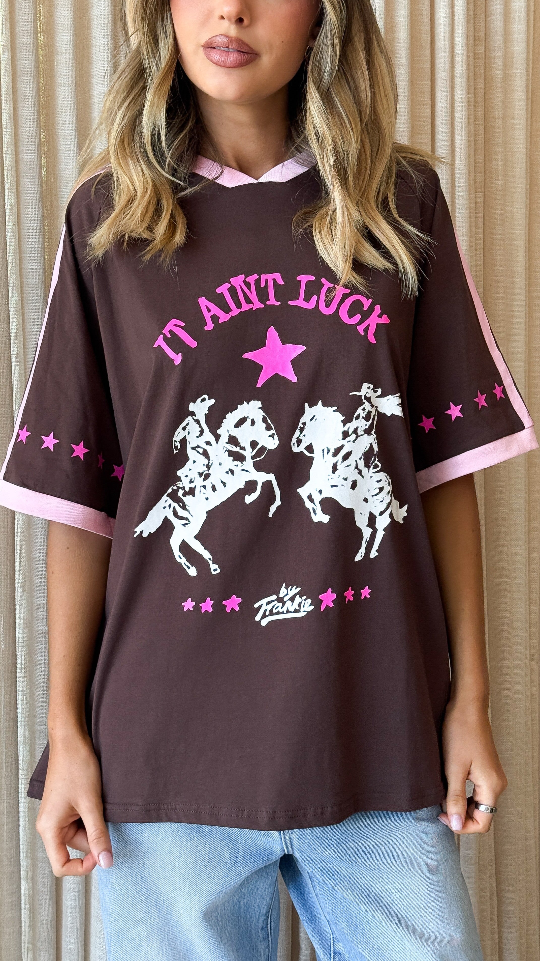 It Aint Luck Oversized T-Shirt - Chocolate/Pink - Billy J
