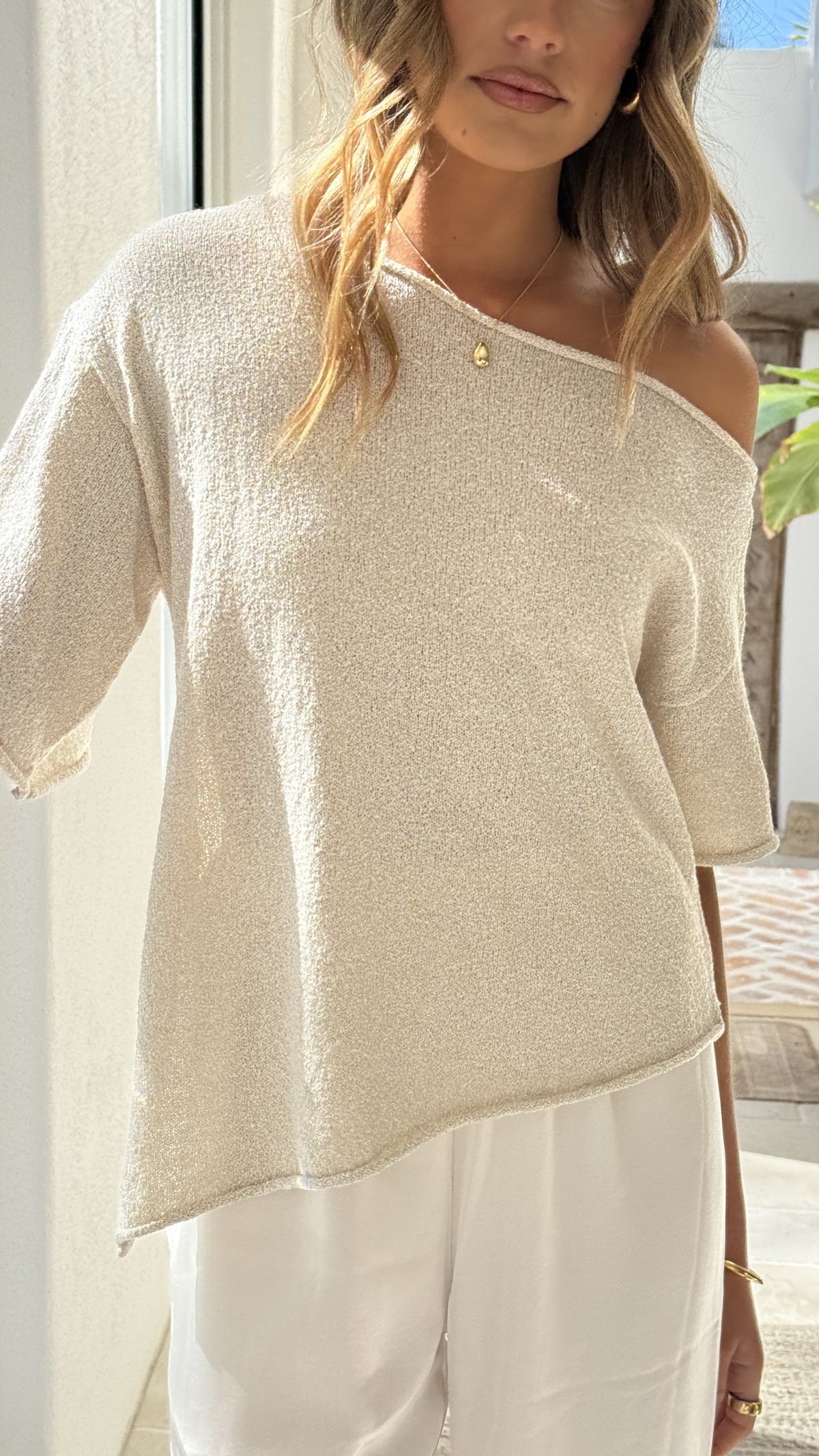 Blair Off Shoulder Tee - Oatmeal - Billy J