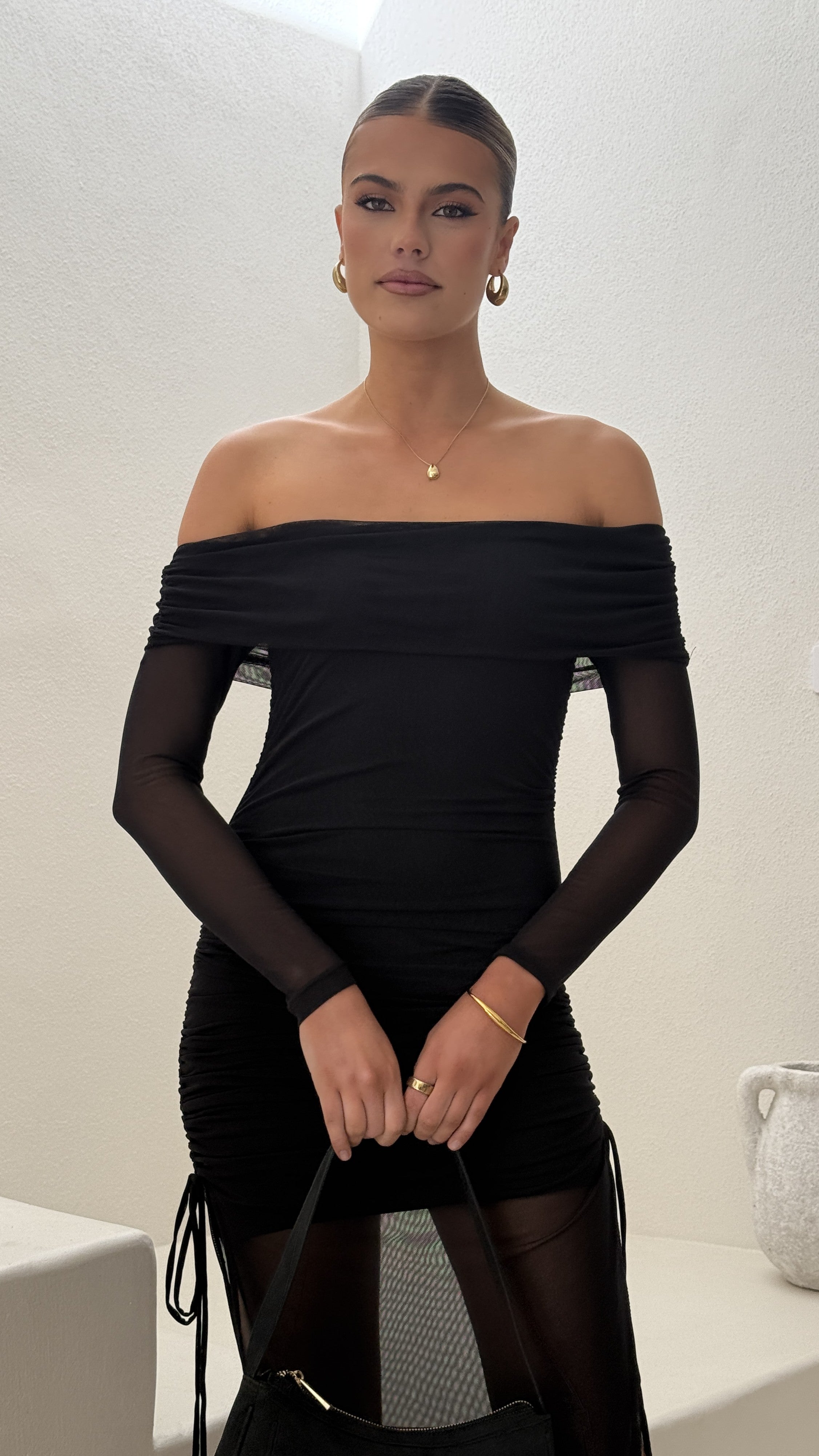 Isadora Off Shoulder Maxi Dress - Black - Billy J