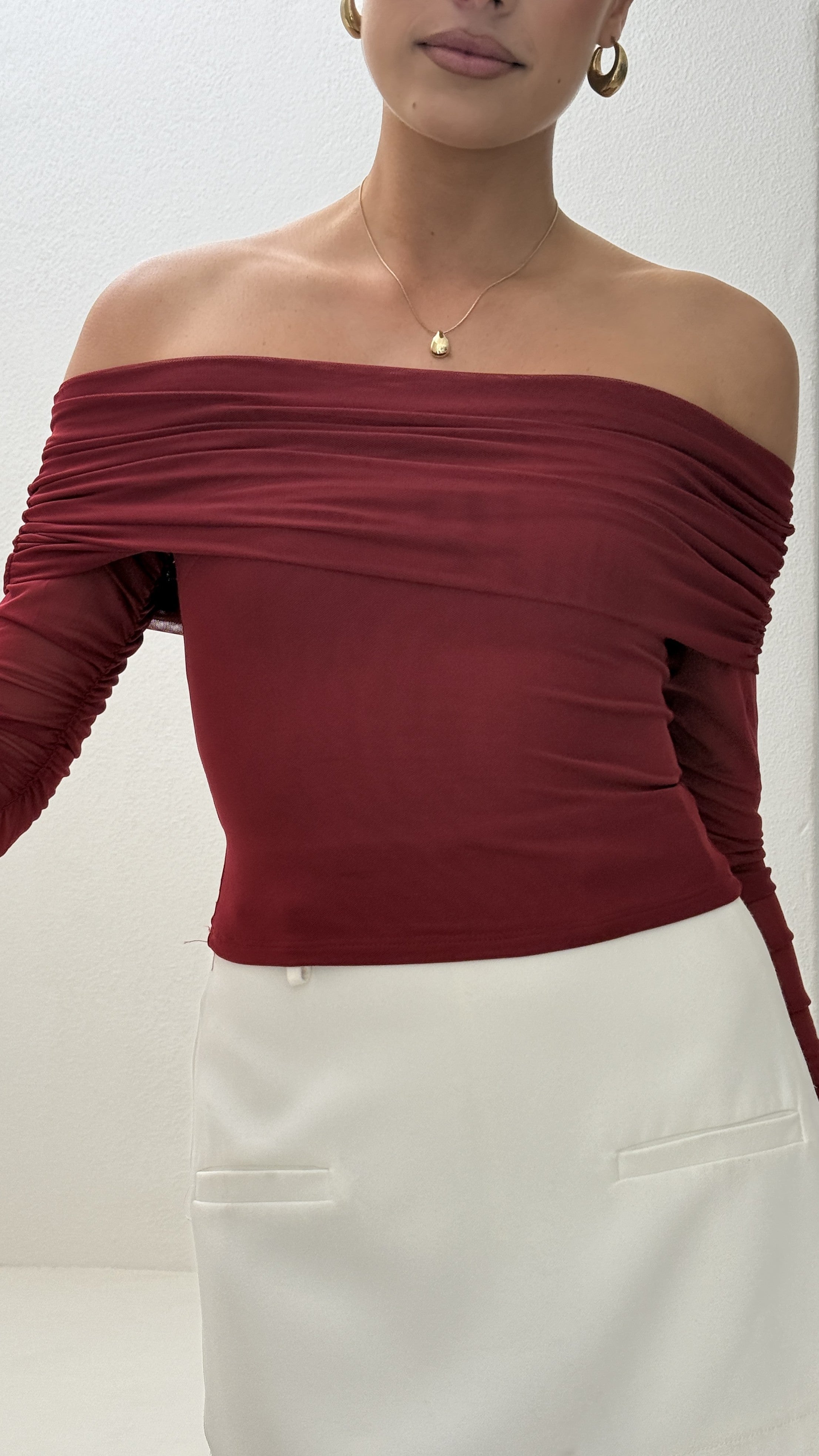 Isadora Off Shoulder Top - Wine - Billy J