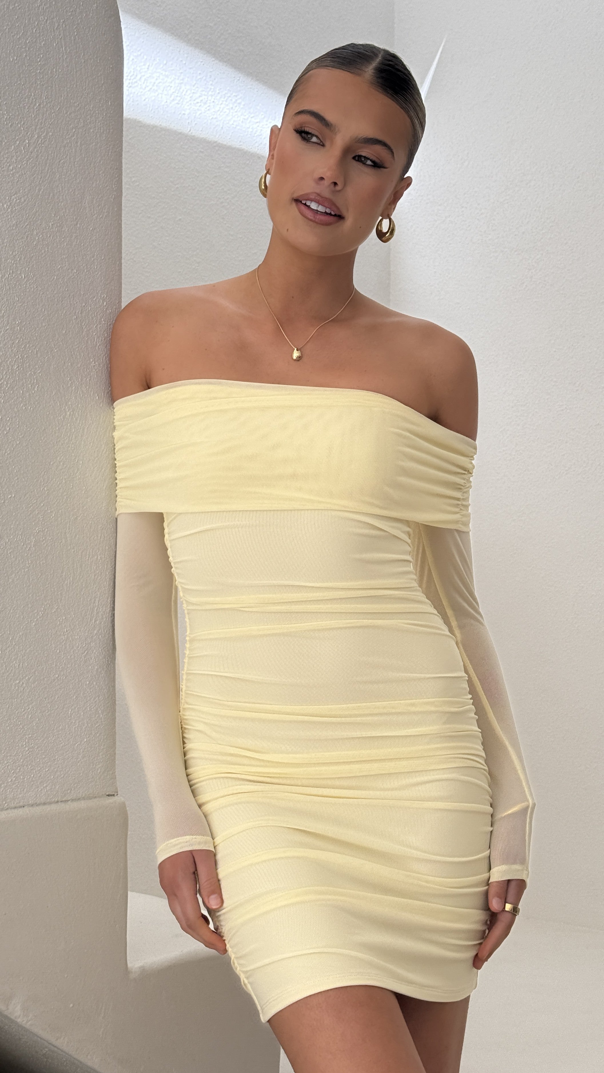 Isadora Off Shoulder Mini Dress - Yellow - Billy J