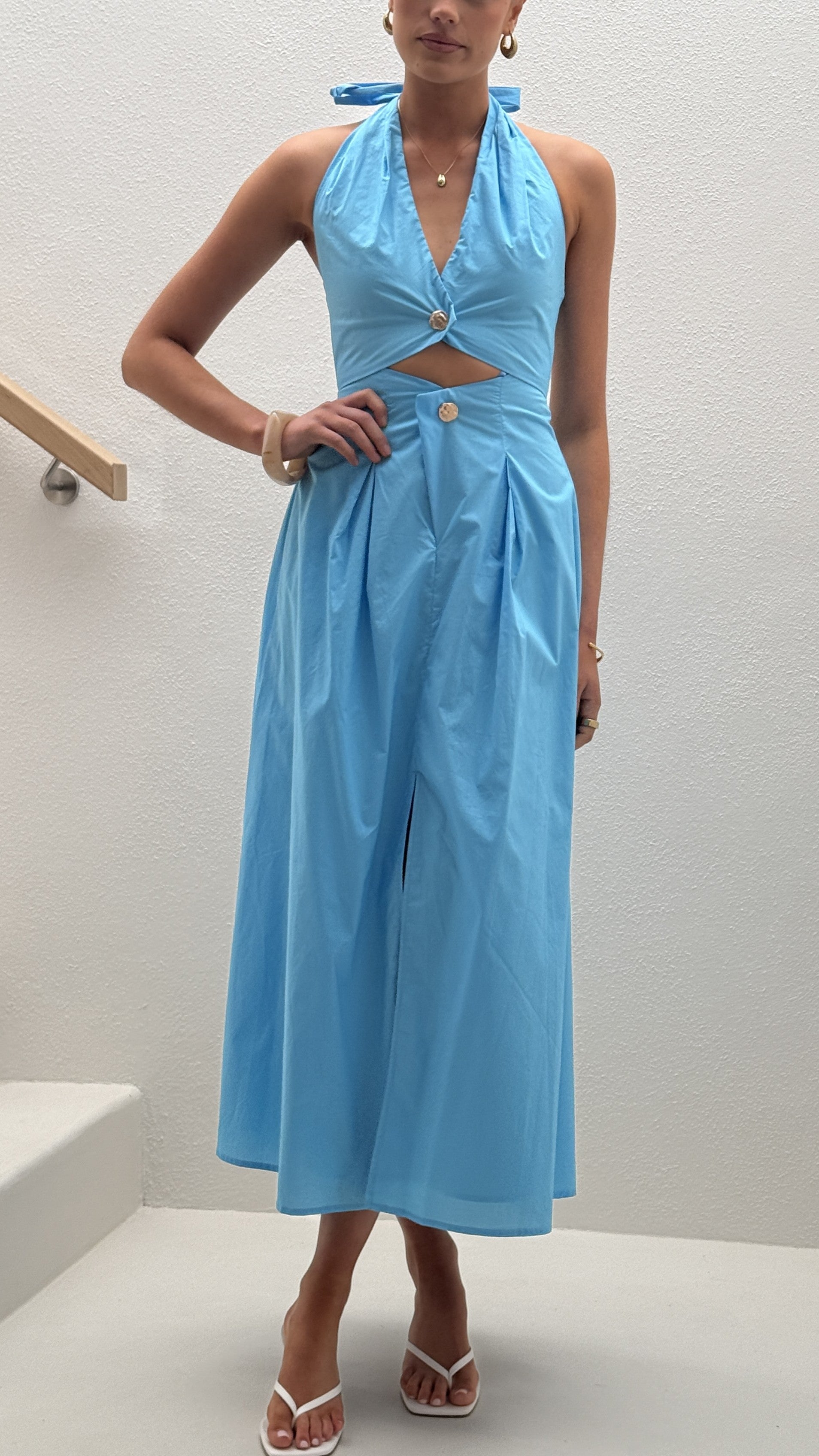 Wesley Halter Neck Maxi Dress - Blue - Billy J