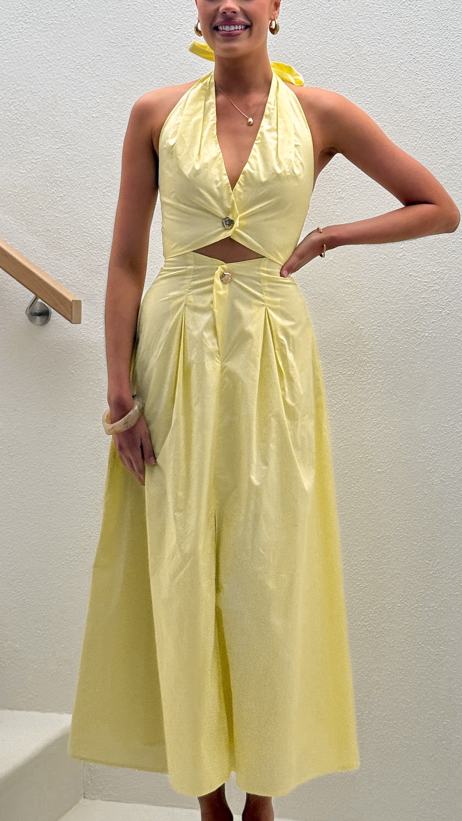 Wesley Halter Neck Maxi Dress - Yellow - Billy J