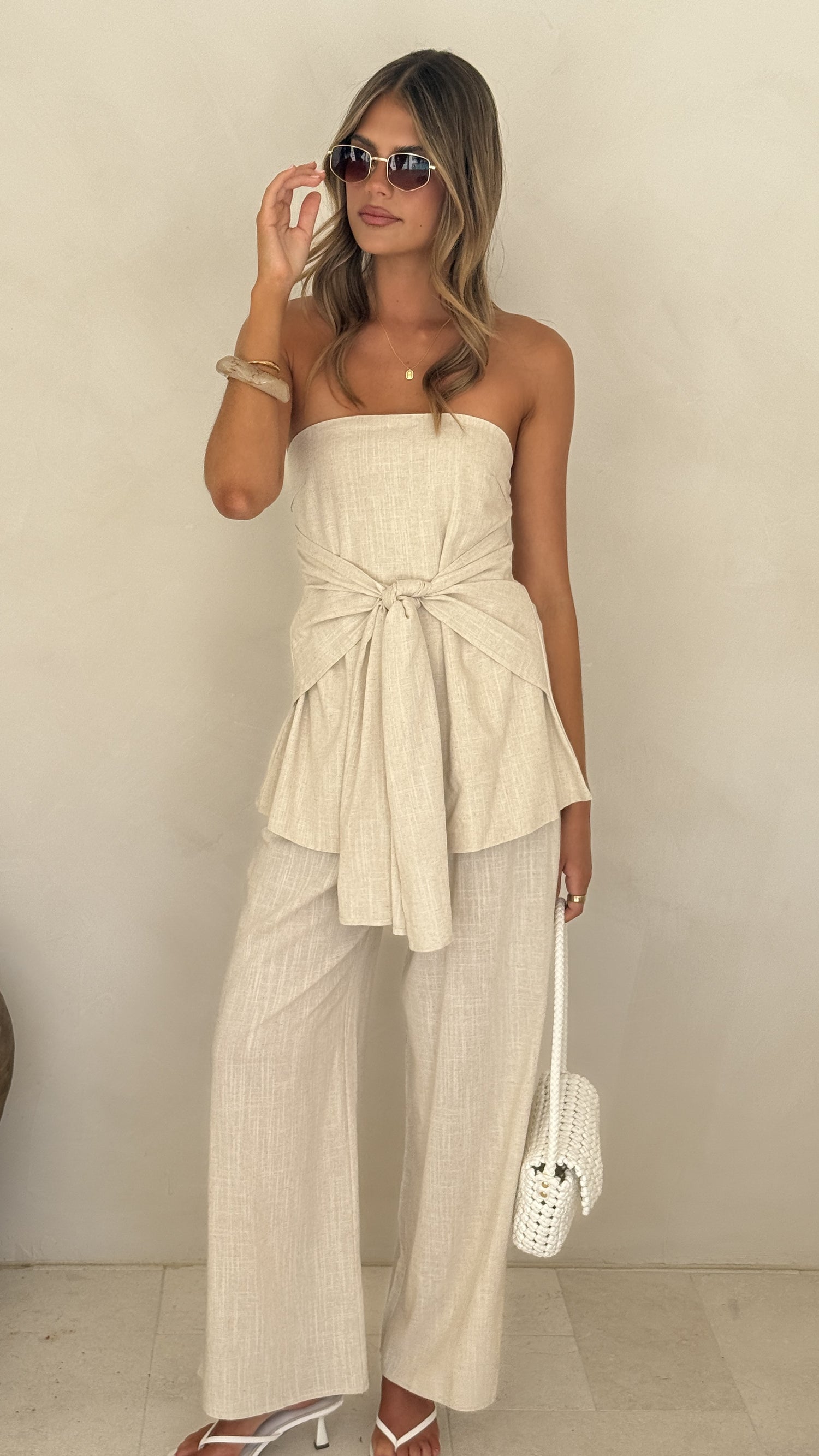 Talia Strapless Top and Pants Set - Oatmeal - Billy J