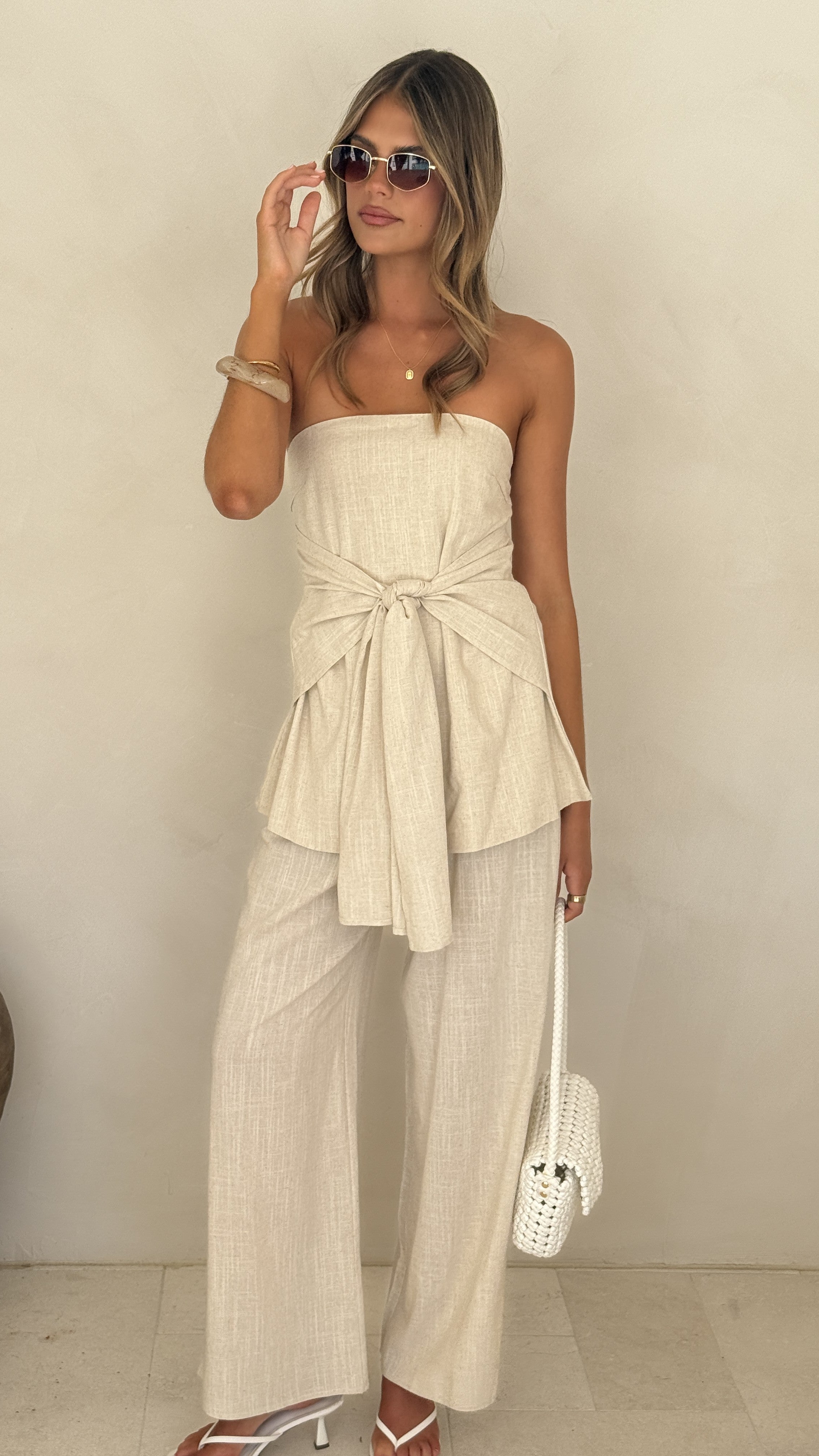 Talia Strapless Top and Pants Set - Oatmeal - Billy J