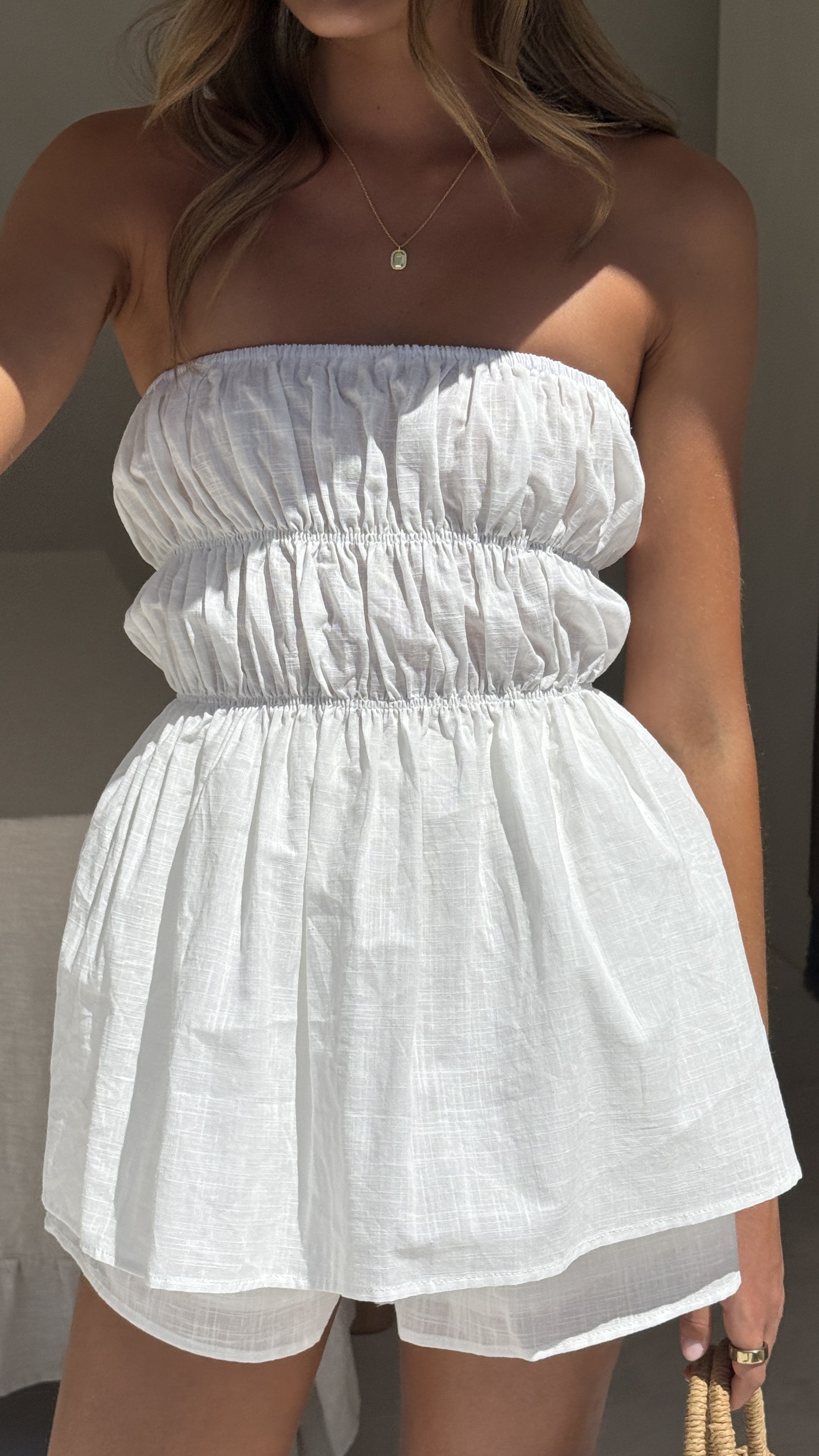 Kamala Strapless Cinch Top and Shorts Set - White - Billy J
