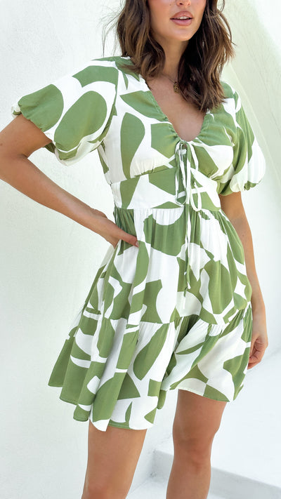 Load image into Gallery viewer, Barbalyn Mini Dress - Sage Print
