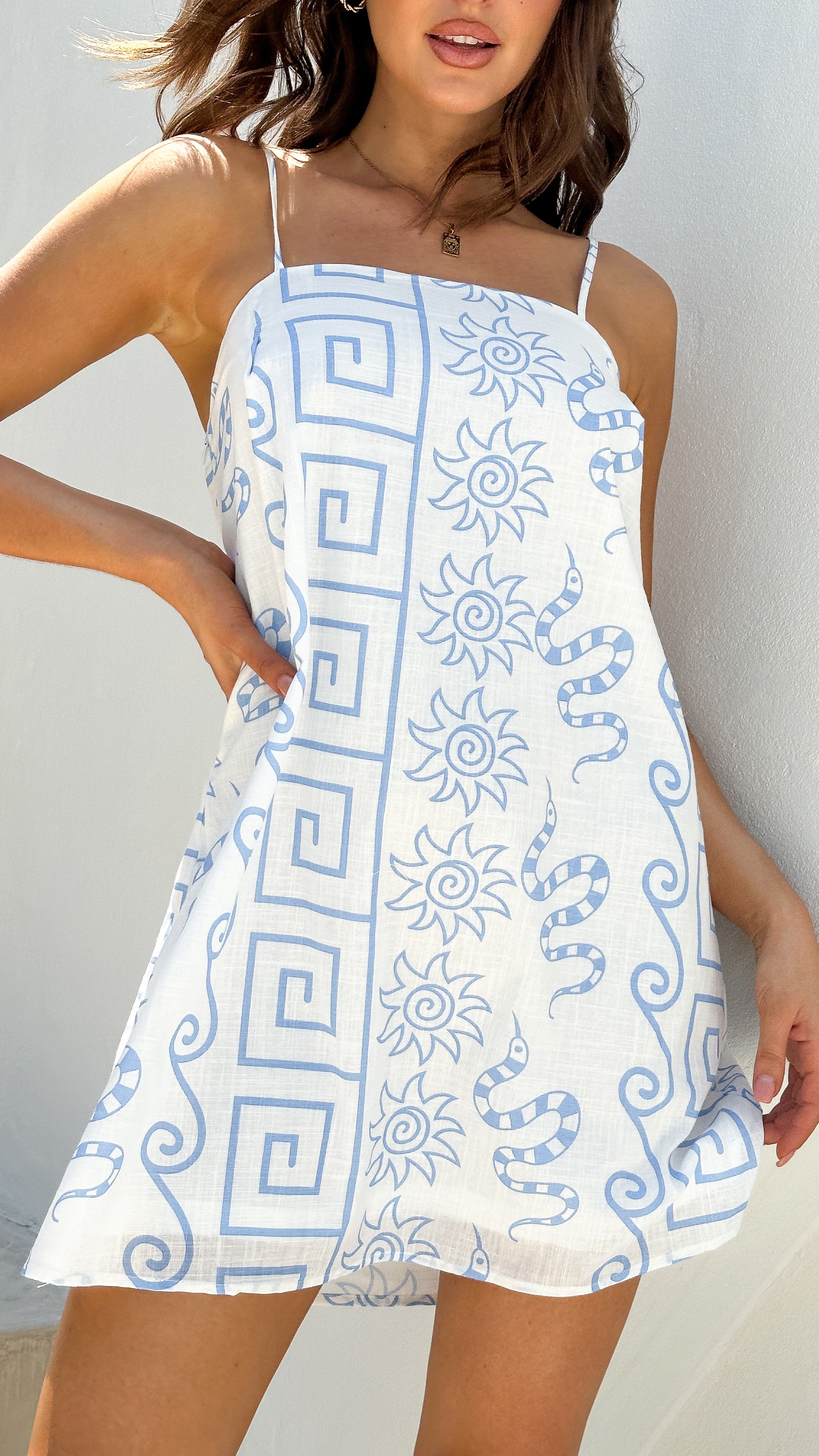 Bethani Mini Dress - White/Blue - Billy J