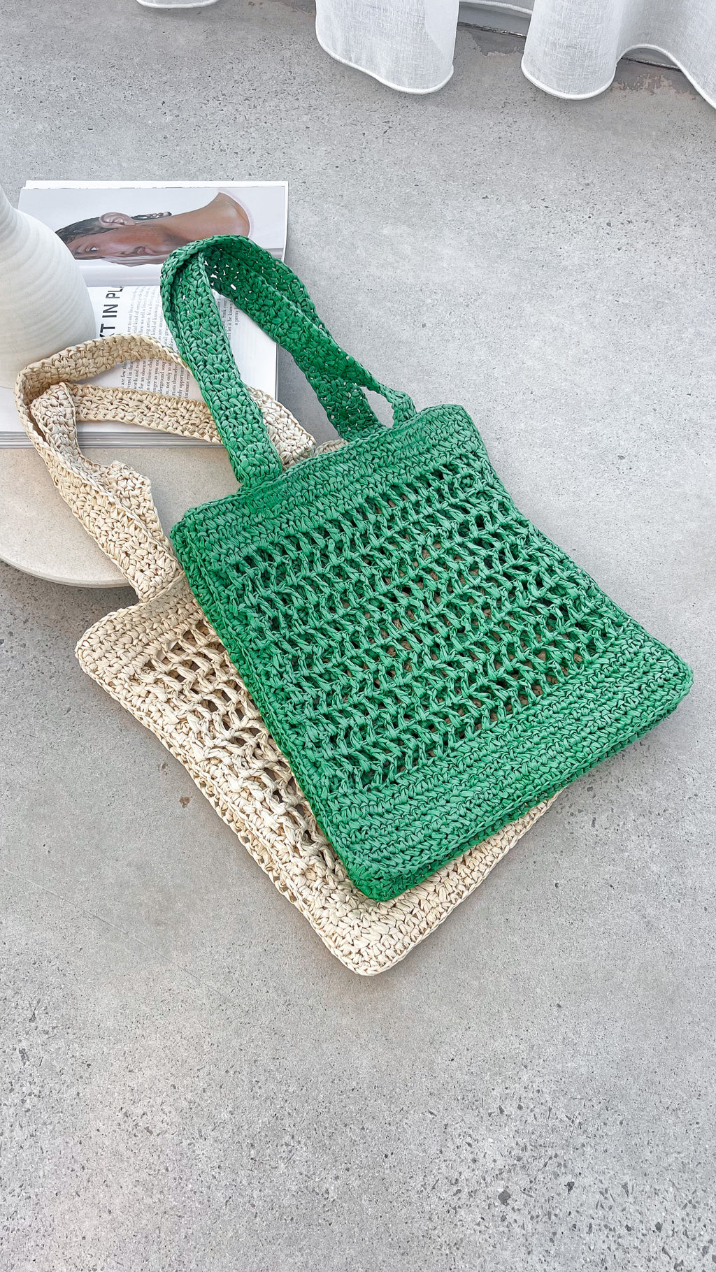 Keely Flat Crochet Tote - Green