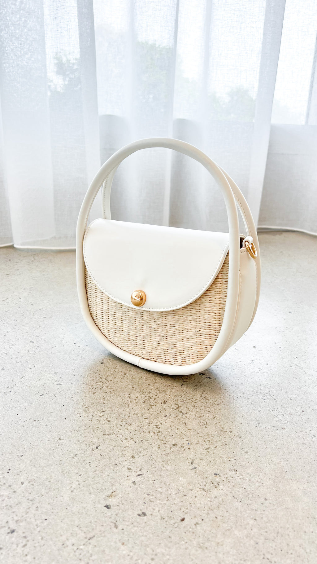 Violetta Woven Circular Mini Bag - Cream