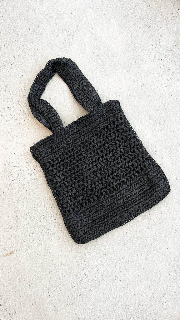 Keely Flat Crochet Tote - Black