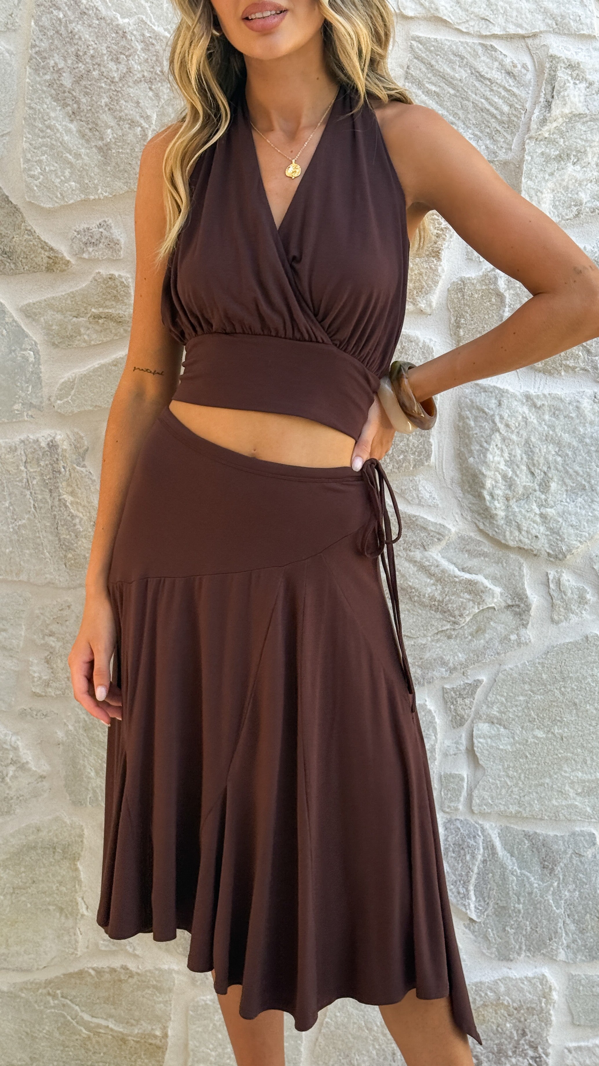 Taylin Midi Skirt - Brown - Billy J