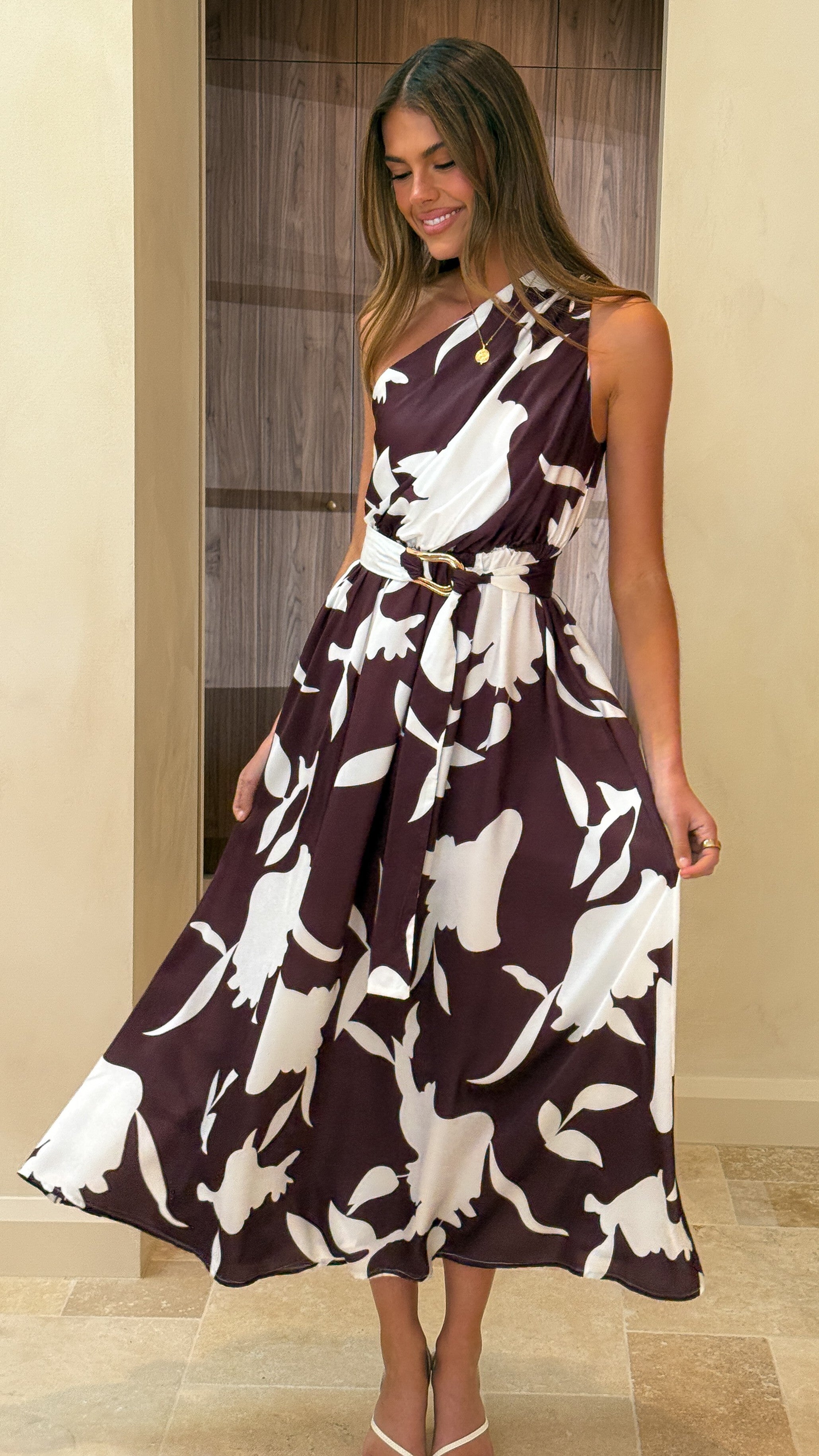Hadas Maxi Dress - Chocolate/White Print - Billy J