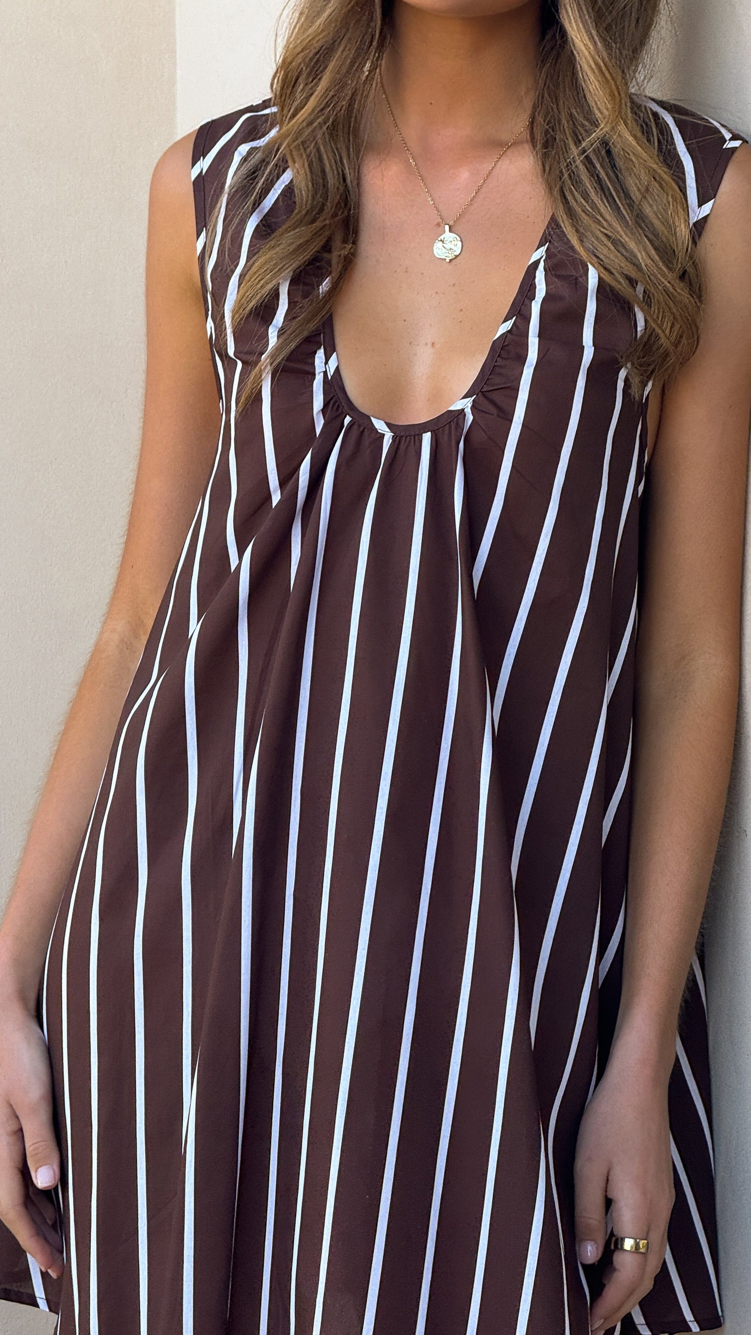 Vanessa Oversized Mini Dress - Brown Stripe - Billy J
