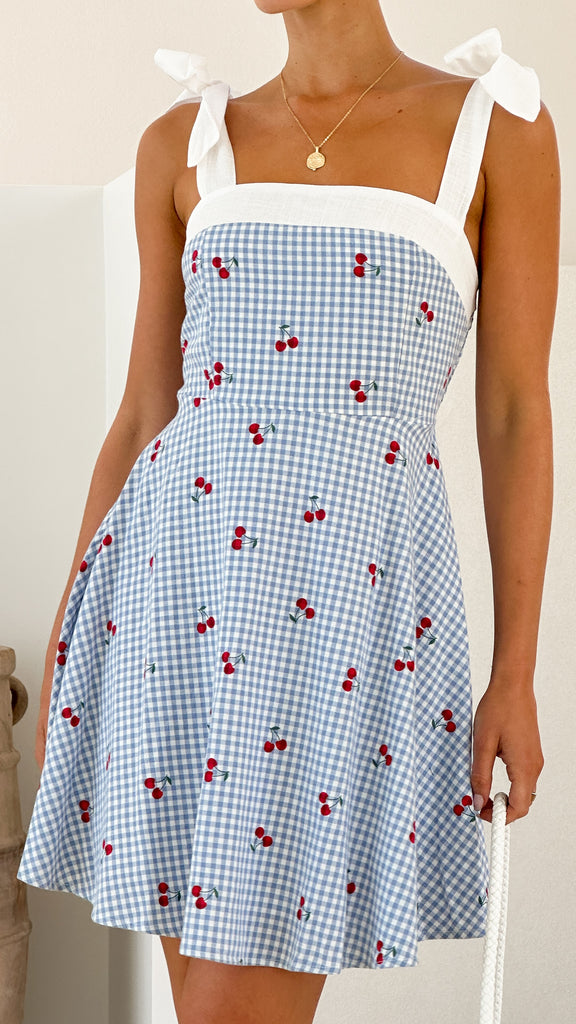 Emmelyn Mini Dress - Blue Gingham Cherry - Billy J