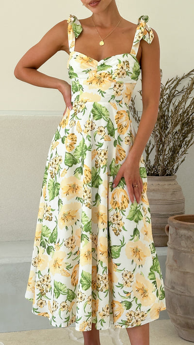 Load image into Gallery viewer, Blakely Midi Dress - Yellow Floral - Billy J
