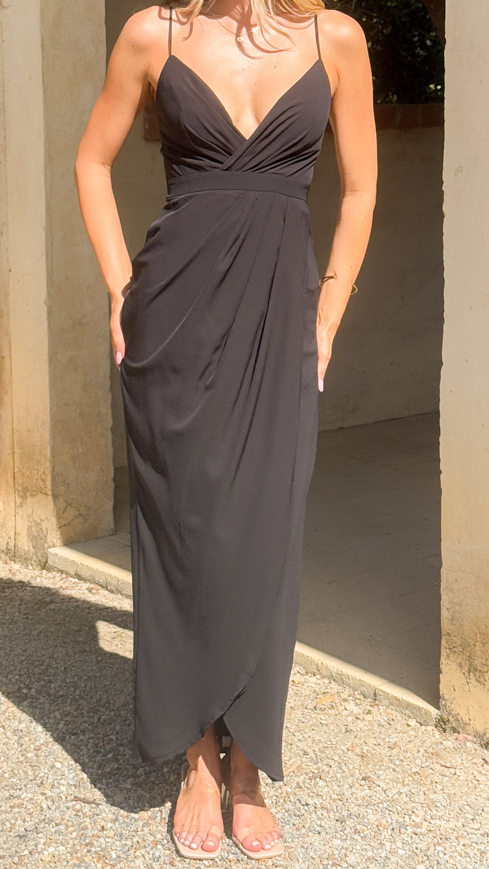 Charlotte Draped Maxi Dress -Black - Billy J