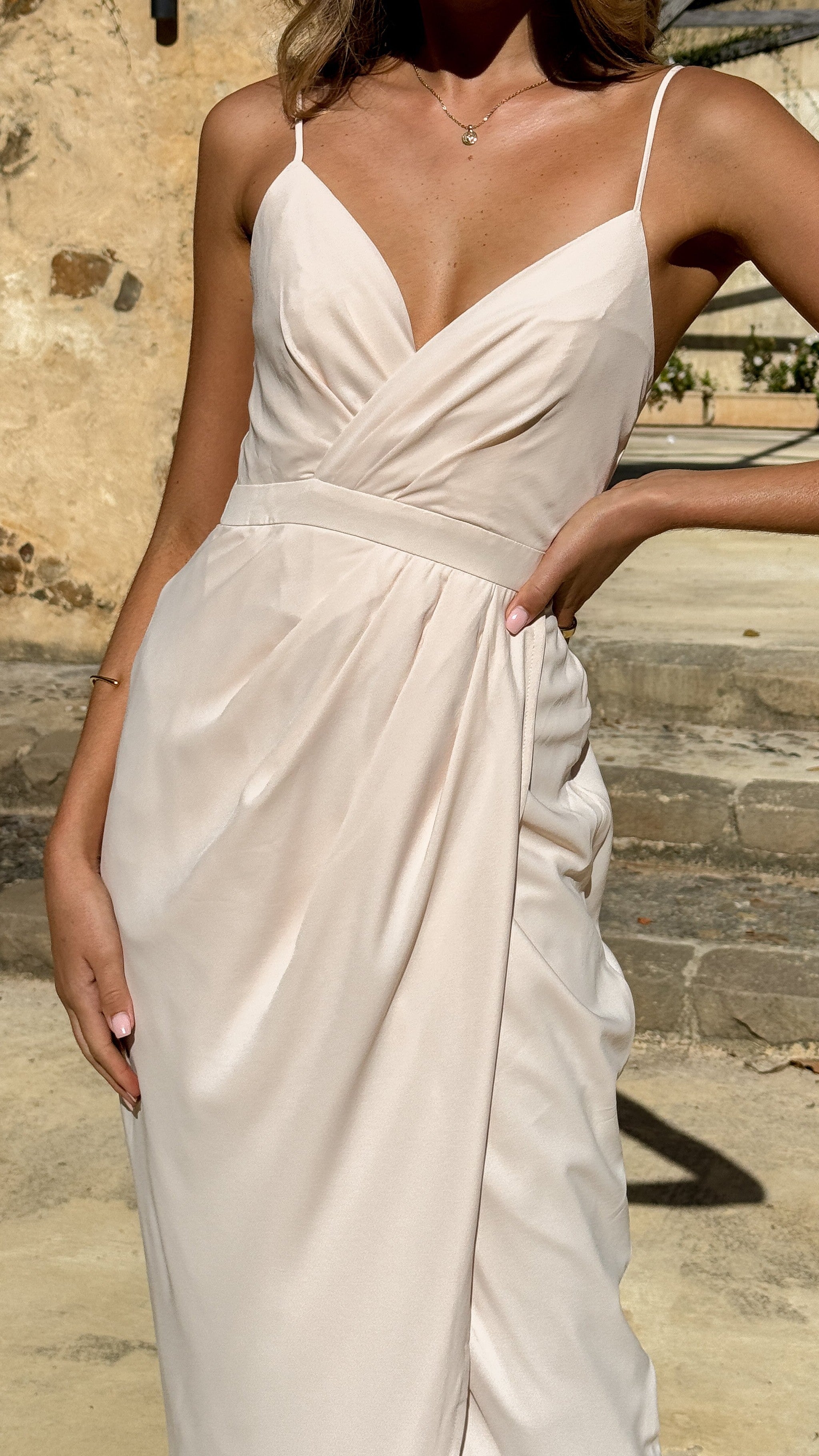Charlotte Draped Maxi Dress - Ivory - Billy J